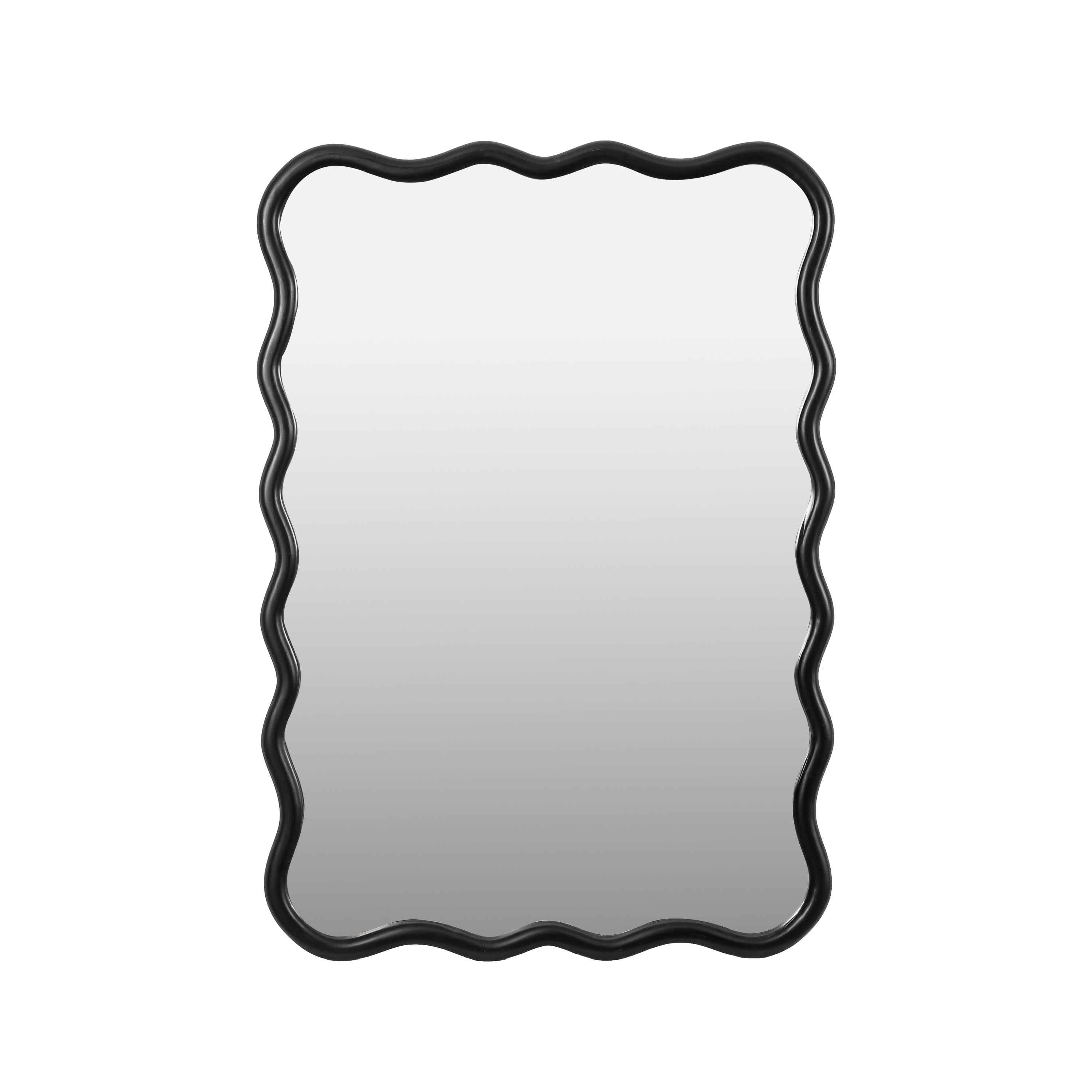 Solid Wood Wavy Rectangle Mirror-Black 40" x 28" Modern Mirror Wall Decor for Bathroom, Bedroom, Living Room, Dining Room, Cloakroom, Entryway