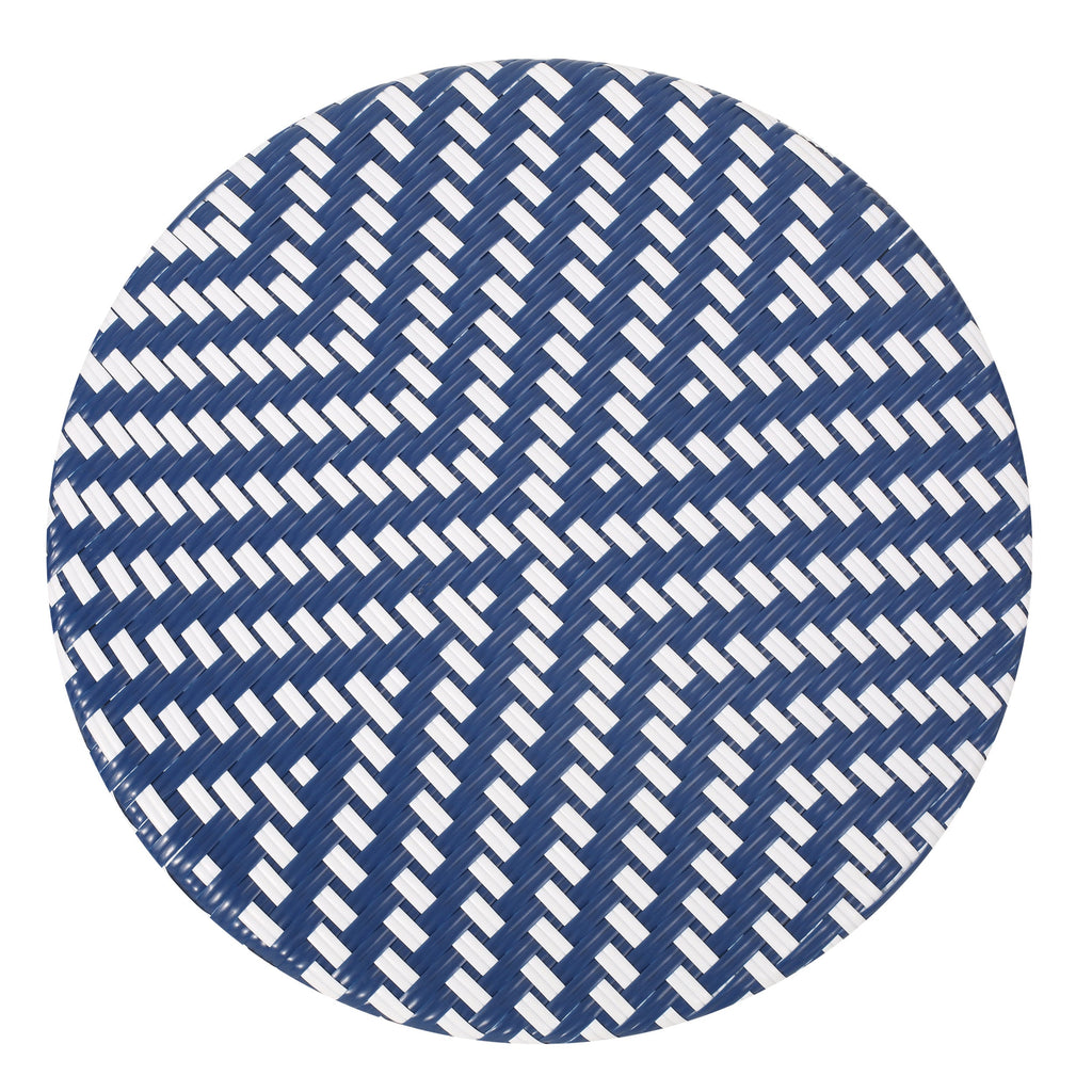 French Bistro Table Outdoor Elegance White+Blue Rattan 21.75x21.75x28.50 inches