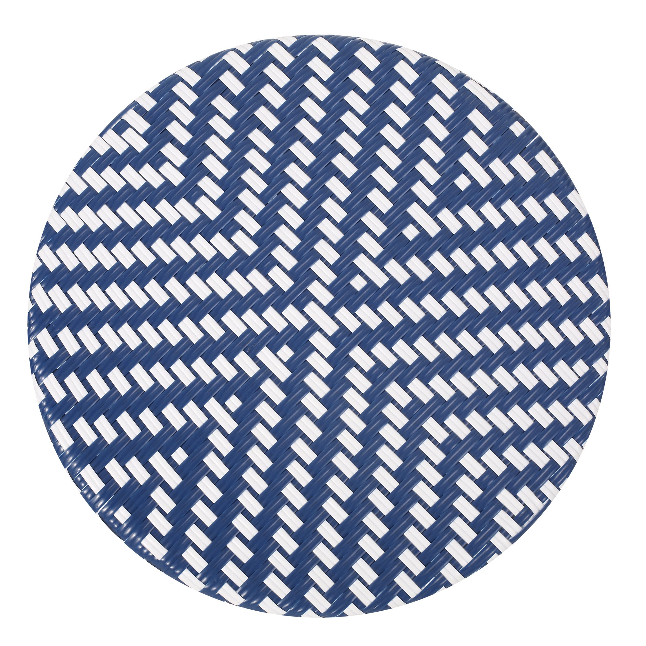 French Bistro Table Outdoor Elegance White+Blue Rattan 21.75x21.75x28.50 inches