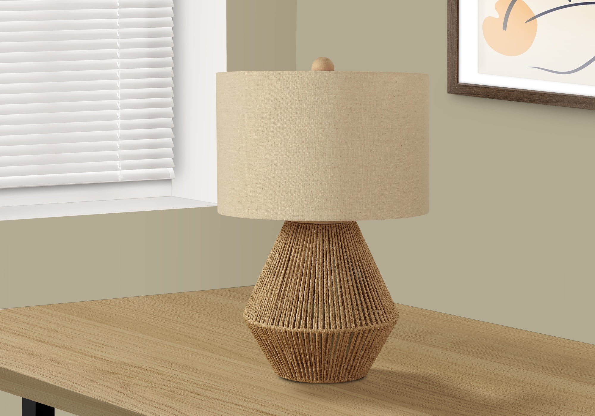 Lighting, 22'h, Table Lamp, Brown Rope, Beige Shade, Transitional