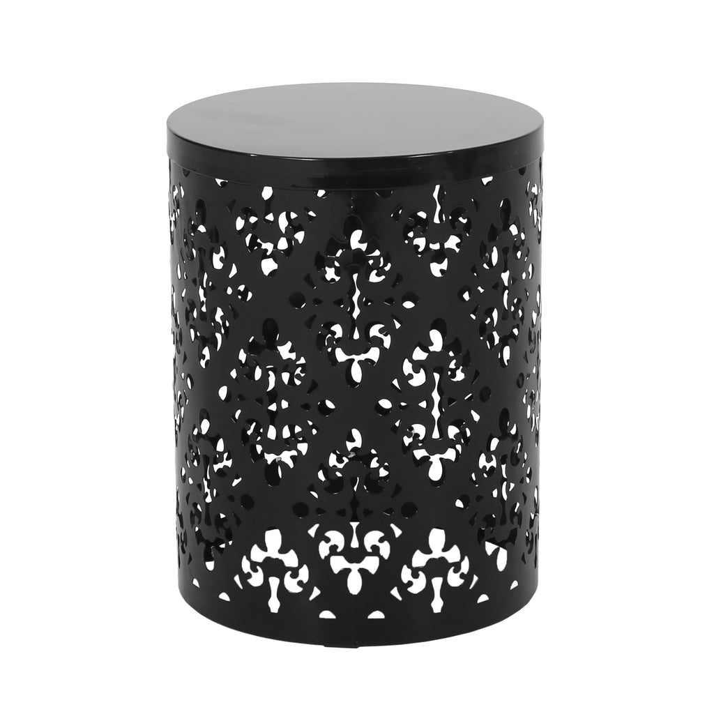 Modern Metal End Table Set of 2 with Iron Cut Design in Black