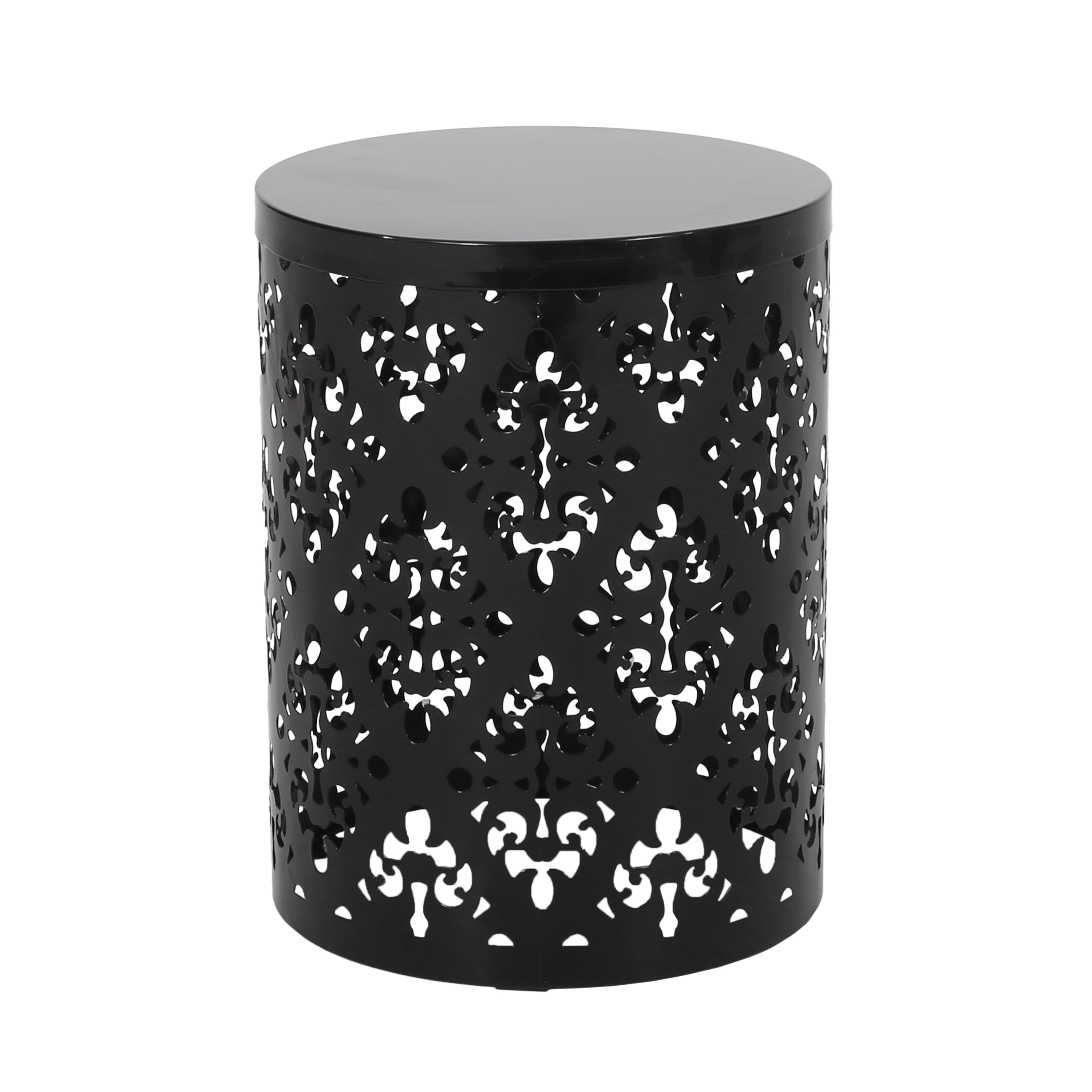 Modern Metal End Table Set of 2 with Iron Cut Design in Black