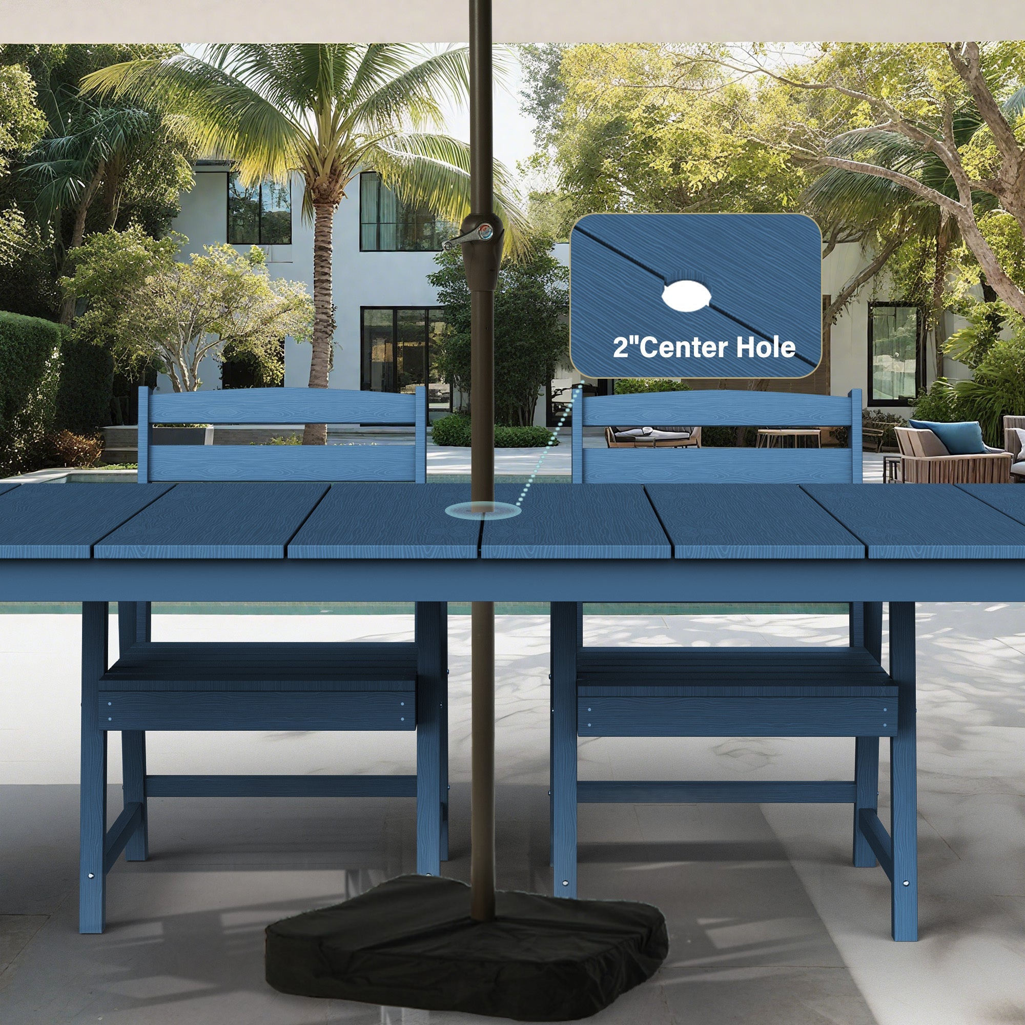 A single outdoor dining table that can be used in multiple scenarios