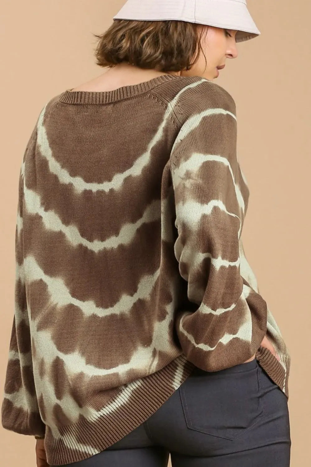 Umgee Full Size Ribbed Hem Tie Dye Round Neck Sweater Plus Size