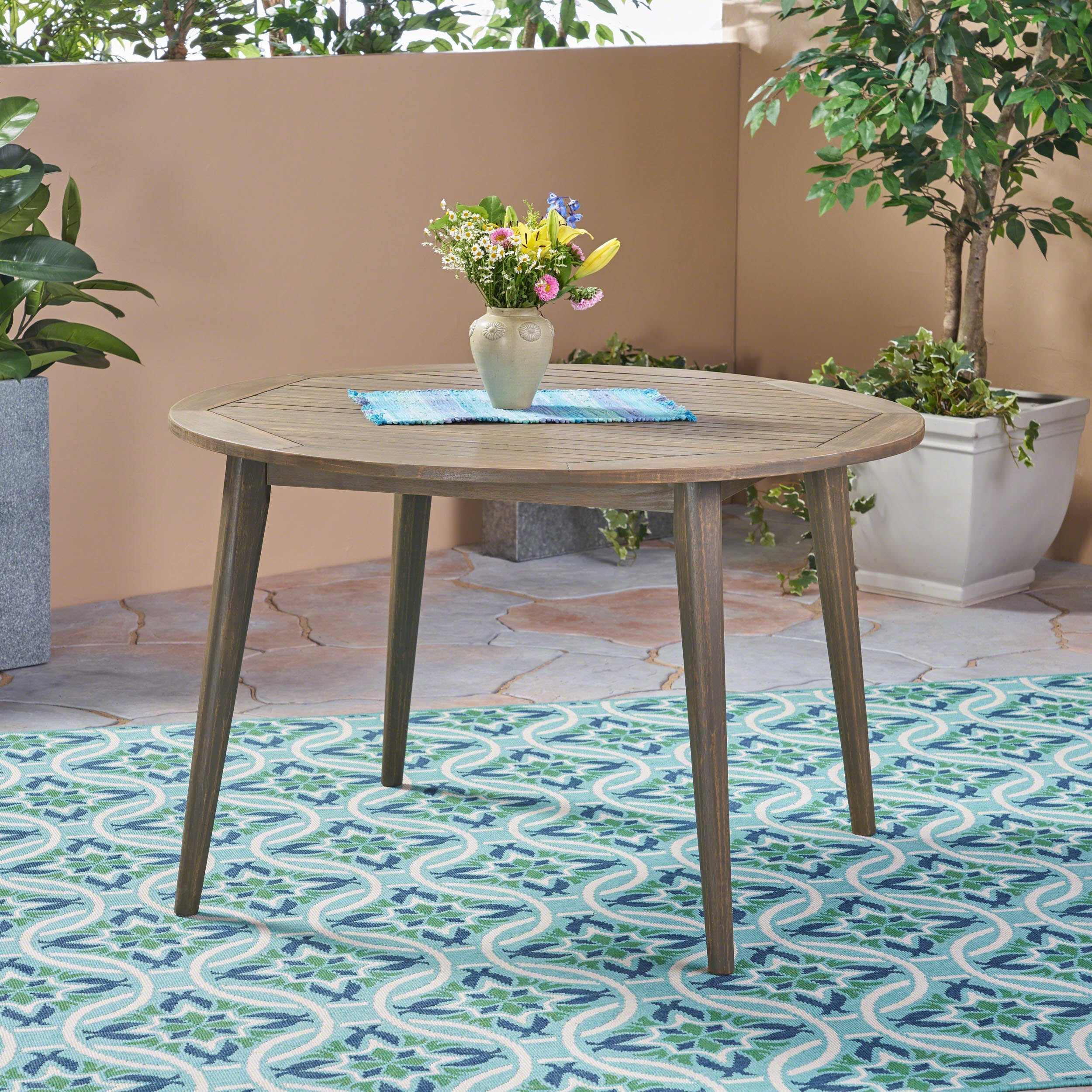 STAMFORD 47 Outdoor Dining Table Modern Design Grey Acacia Wood 47.25 inches