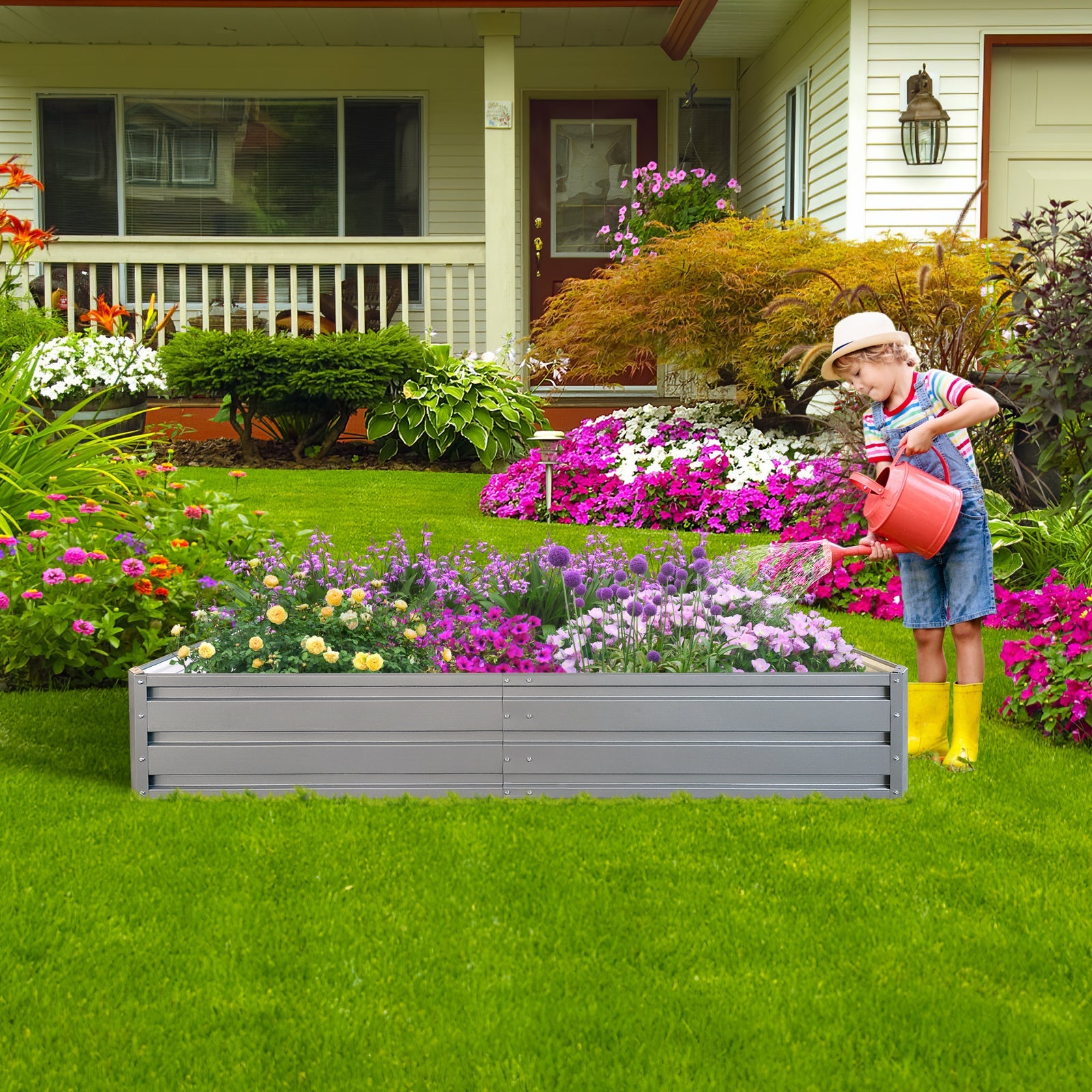 6x 3 x 1 ft (1 pack) Metal Garden Bed,Outdoor Planter Box Metal Patio Kit Planting Bed for Vegetables Flowers Herb,Grey