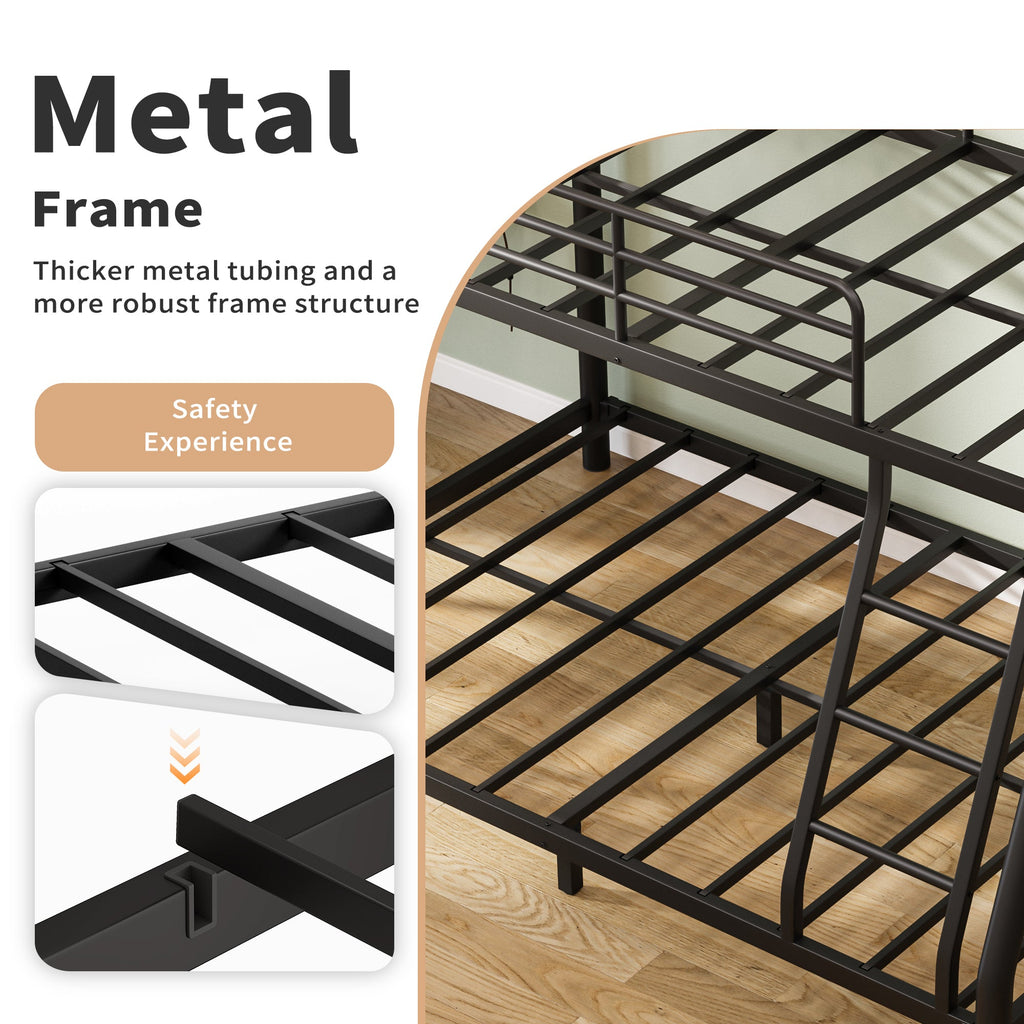 Twin Over Full Bunk Bed, Metal Bunk Bed Frame with Ladder, Safety Rail & Steel Slats, Space-Saving Bunk Beds for Kids Teens Adults, Noise Free for Dorm Bedroom, No Box Spring Needed