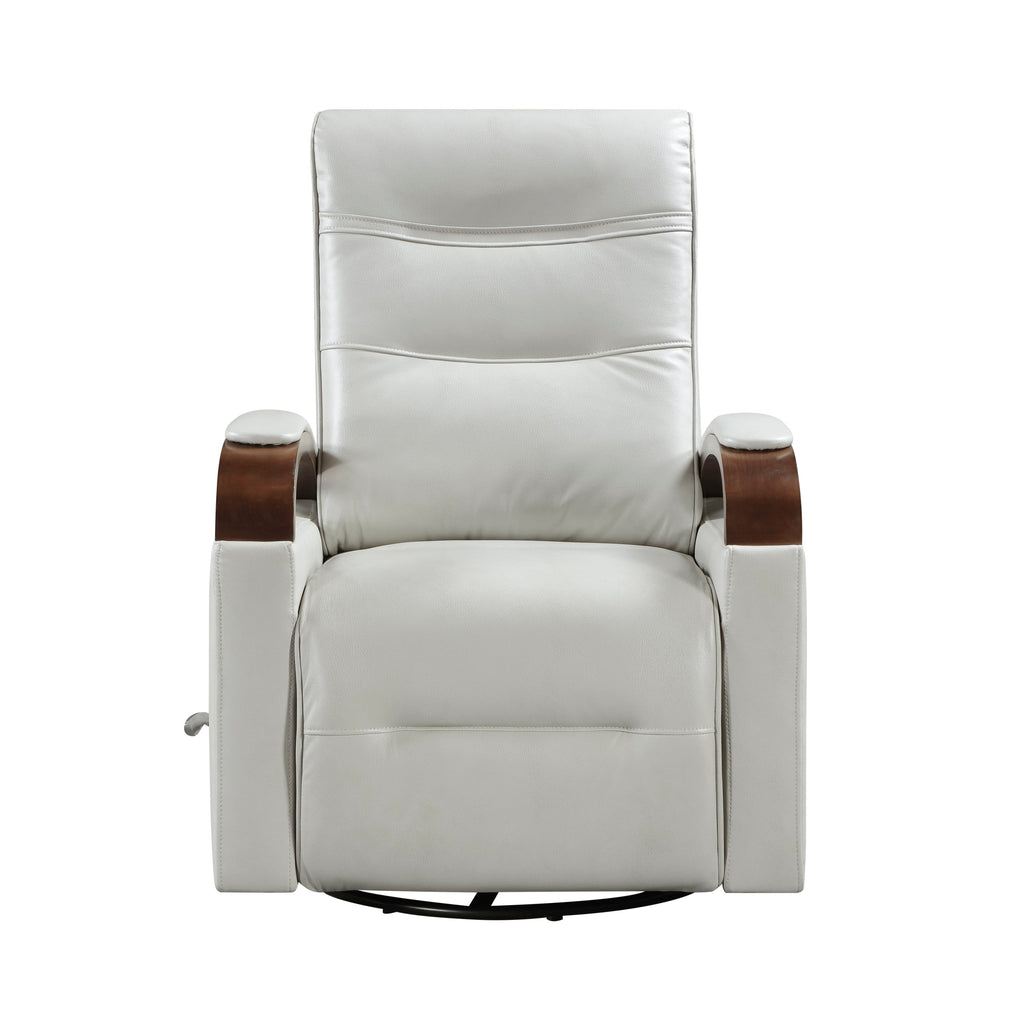 1pc Swivel Gliding Recliner Faux Leather Upholstered Solid Rubberwood Arms Luxurious Living Room Furniture, Smoke Color