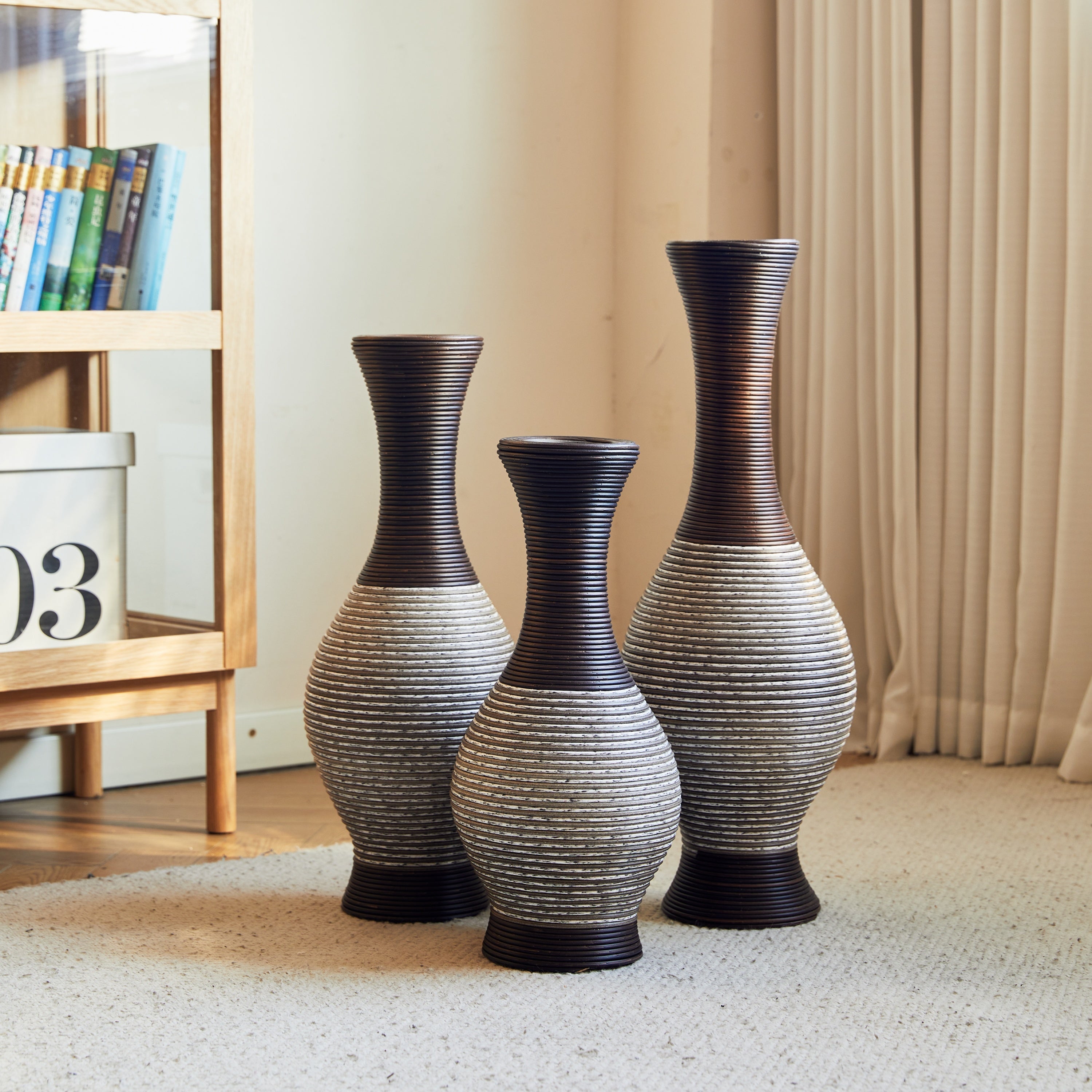 Desktop Vase, Brown Decorative Floor Vase, Classic and Neat Floor Vase, High Independent Flower Stand, Artificial Vine Vase, PVC Floor Vase, Home Decoration Flower Stand Set of 3 pieces