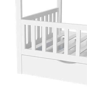 Full House Bed with 2 Storage Drawers, Kids Full Bed Frame with Rails and Roof, Tent Bed, Wooden Full Daybed, Full Montessori Bed for Kids Teens Girls & Boys, No Box Spring Needed (White)