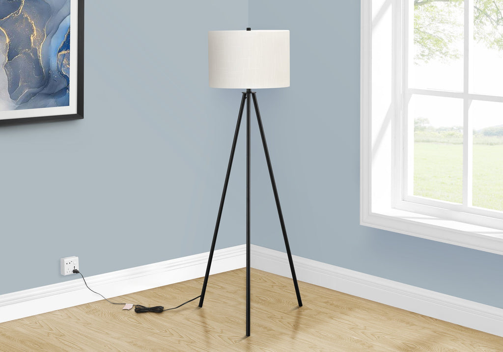 Lighting, 63'h, Floor Lamp, Black Metal, Ivory / Cream Shade, Contemporary