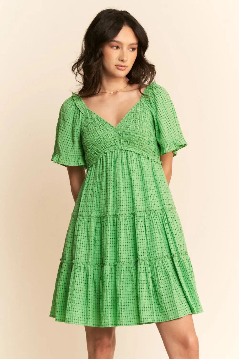 Davi & Dani Jacquard Checker Smocking Tiered Dress