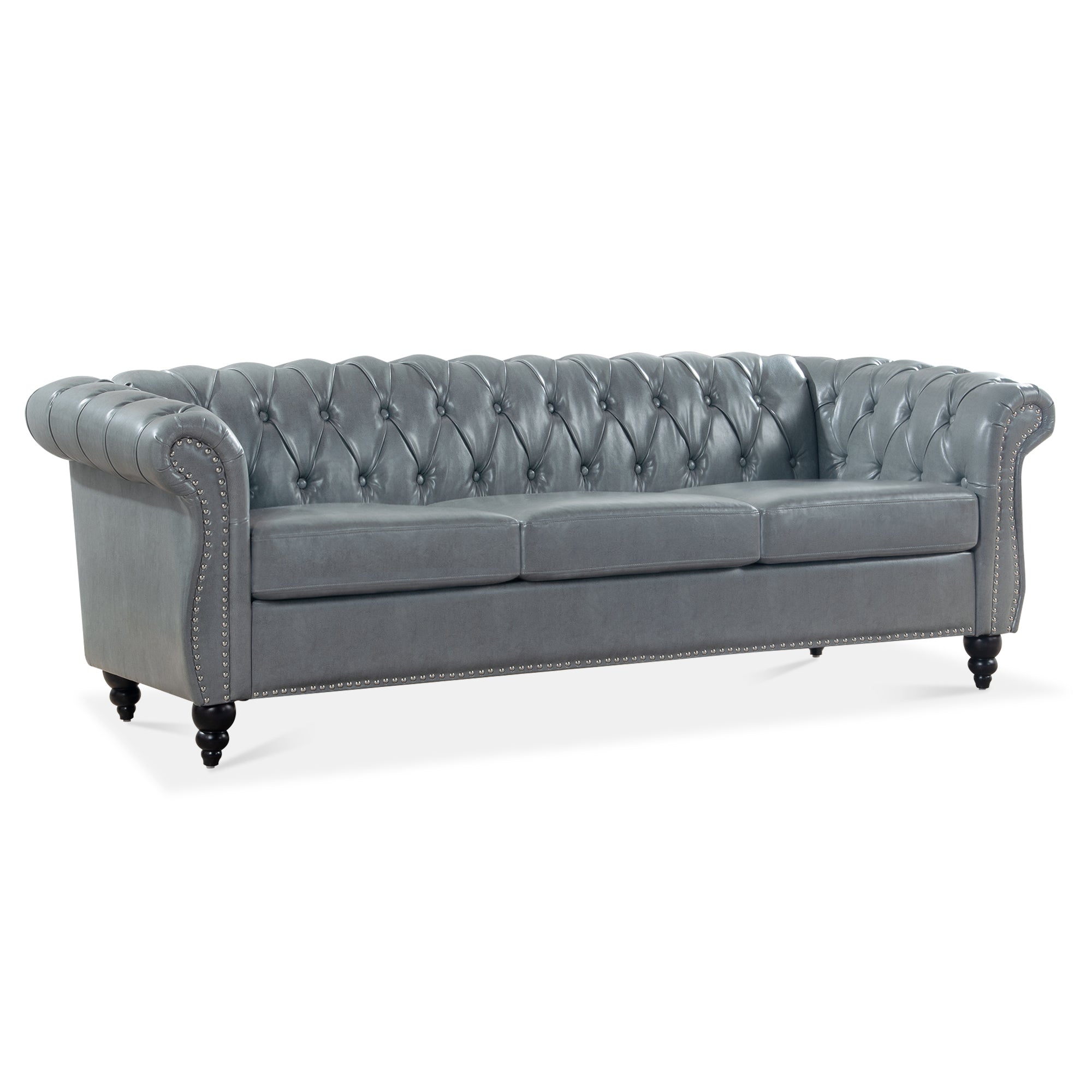 84.65' Rolled Arm Chesterfield 3 Seater Sofa.