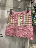 Planet Sea - Pink Tan and White Crochet Skirt