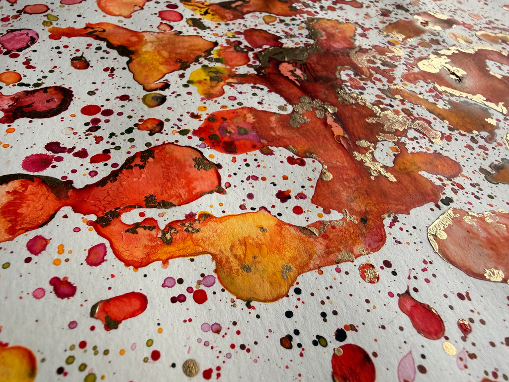 Red & Gold Watercolor Painting 14x17 - Original Art