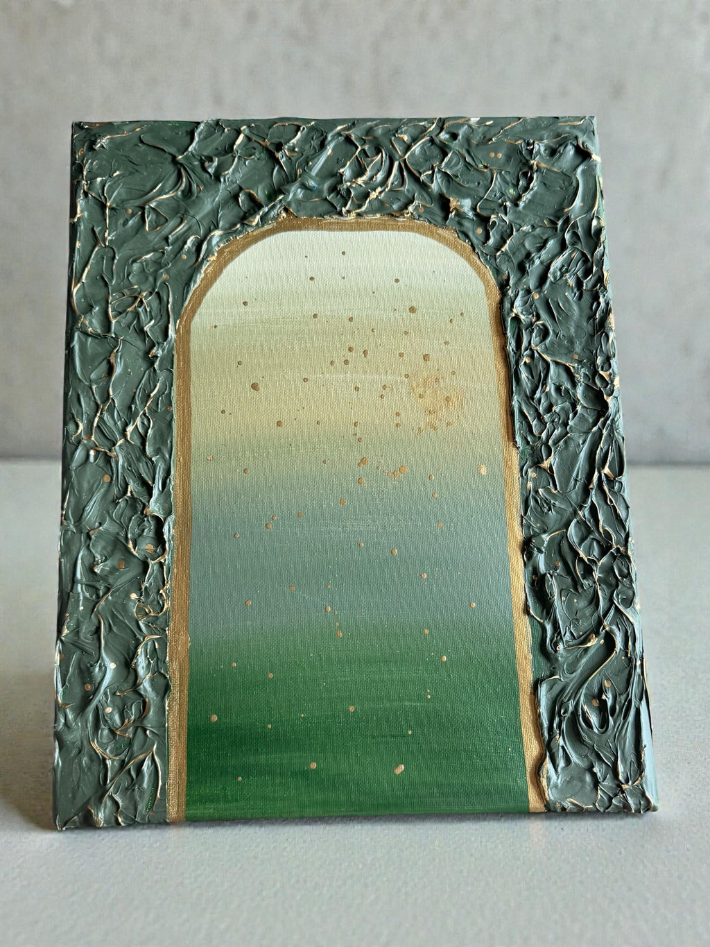 Green Gold Textured Plaster Painting 14x11 - Original