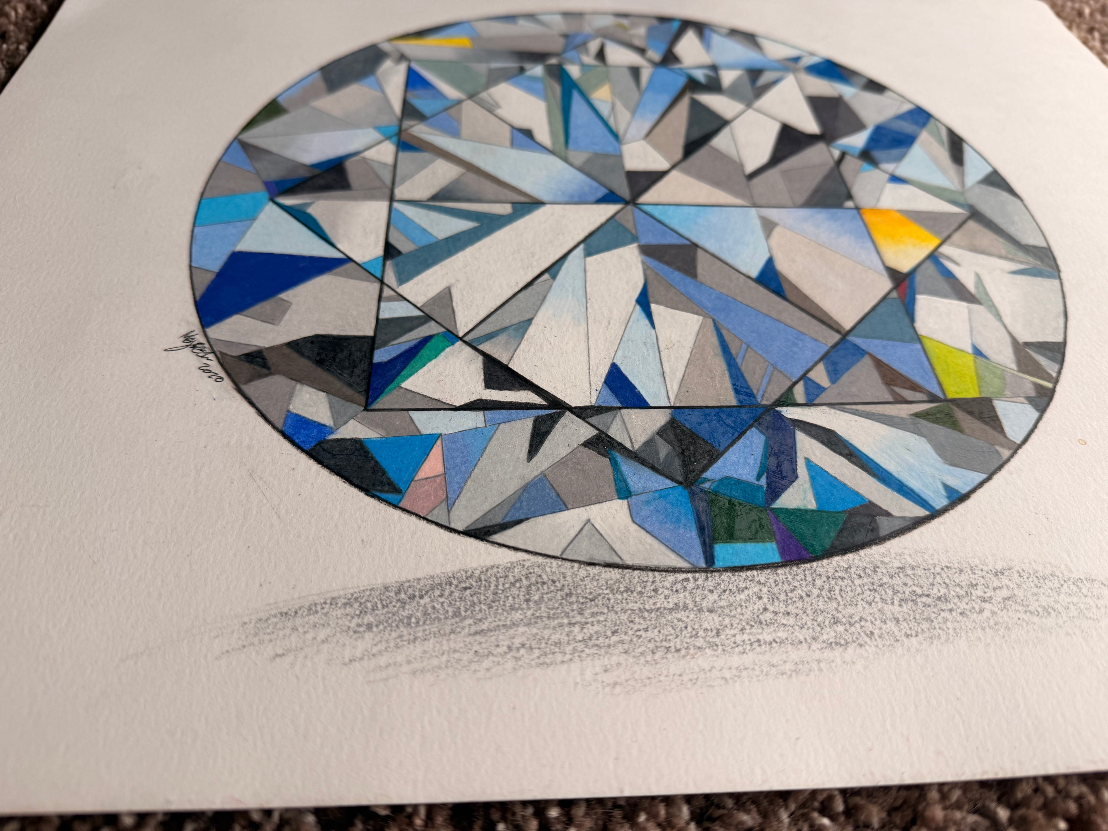 Diamond Drawing 14x17 - Original Gemstone Art