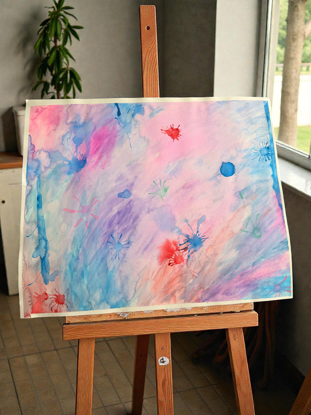 Watercolor Splatter Painting 14x17 - Original Art