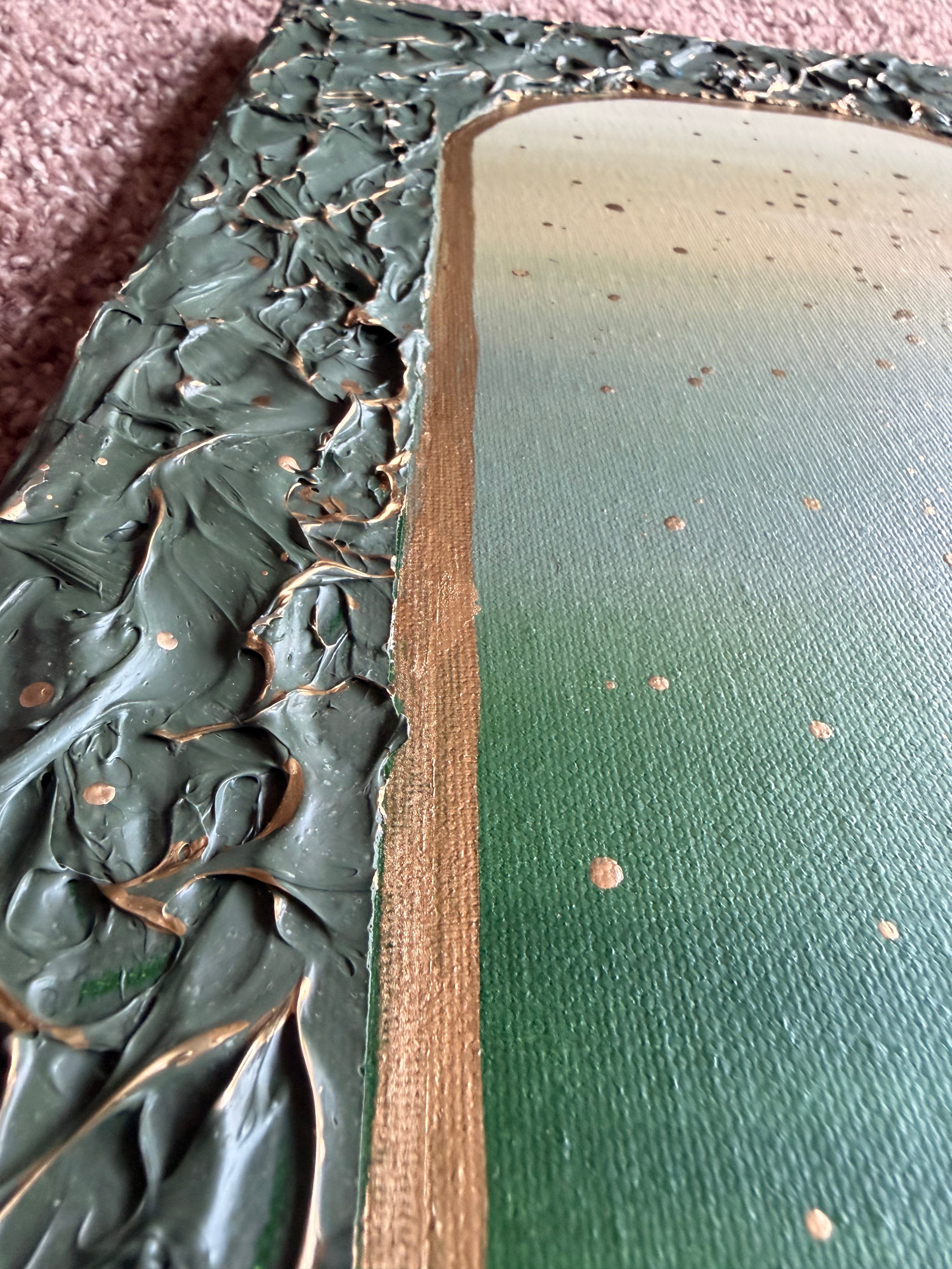 Green Gold Textured Plaster Painting 14x11 - Original