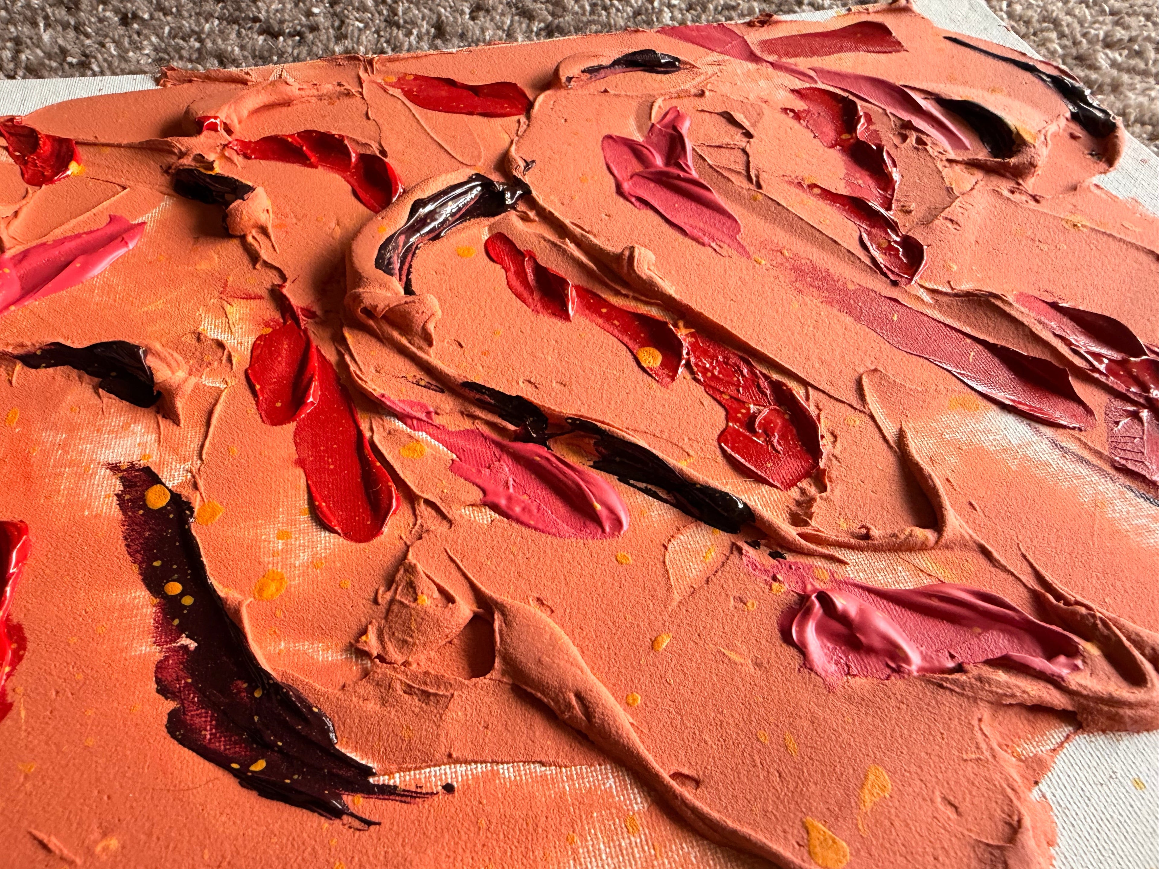 Orange Red Plaster Painting 9x11 - Textured Original