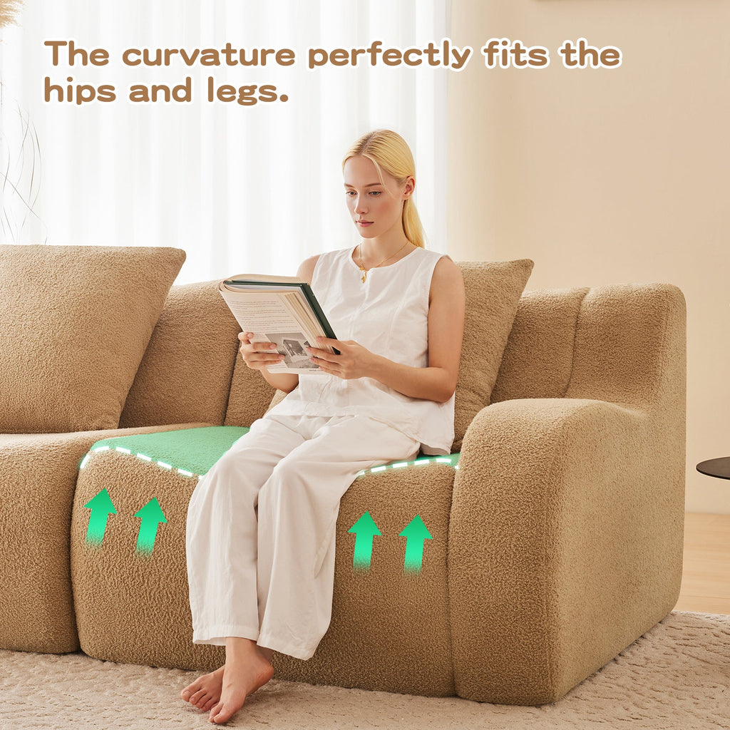 U-Shaped Boneless Sofa,Teddy Fabric No assembly required   Curved armrest,Anti-slip Design,Streamlined Design 32D High Density Sponge,Full Compression Vacuum Packag,For Studies living Rooms,Camel