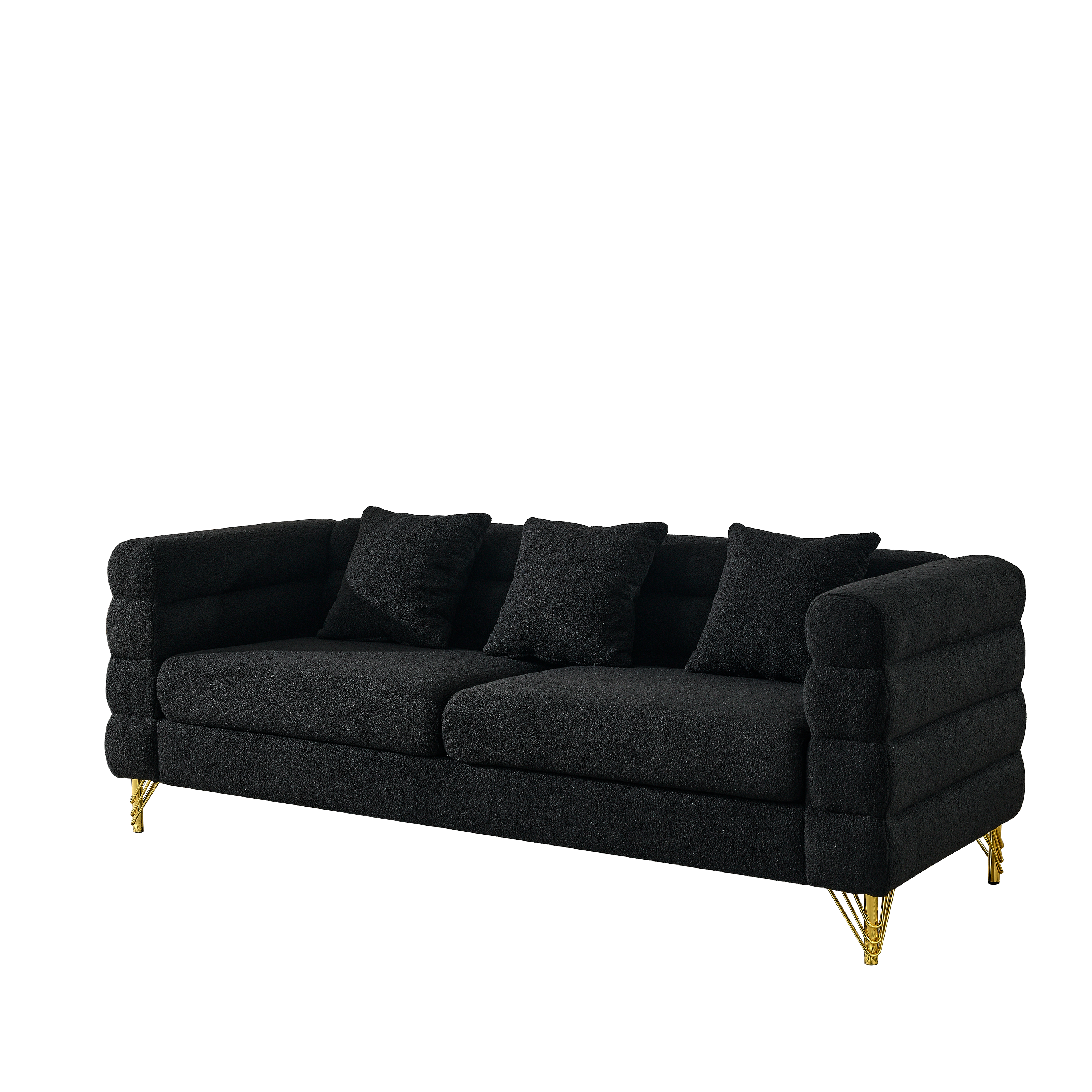 81 Inch Oversized 3 Seater Sectional Sofa, Living Room Comfort Fabric Sectional Sofe-Deep Seating Sectional Sofa, Soft Sitting with 3 Pillows for Living Room,Bedroom,Office, Black teddy(W834S00035)