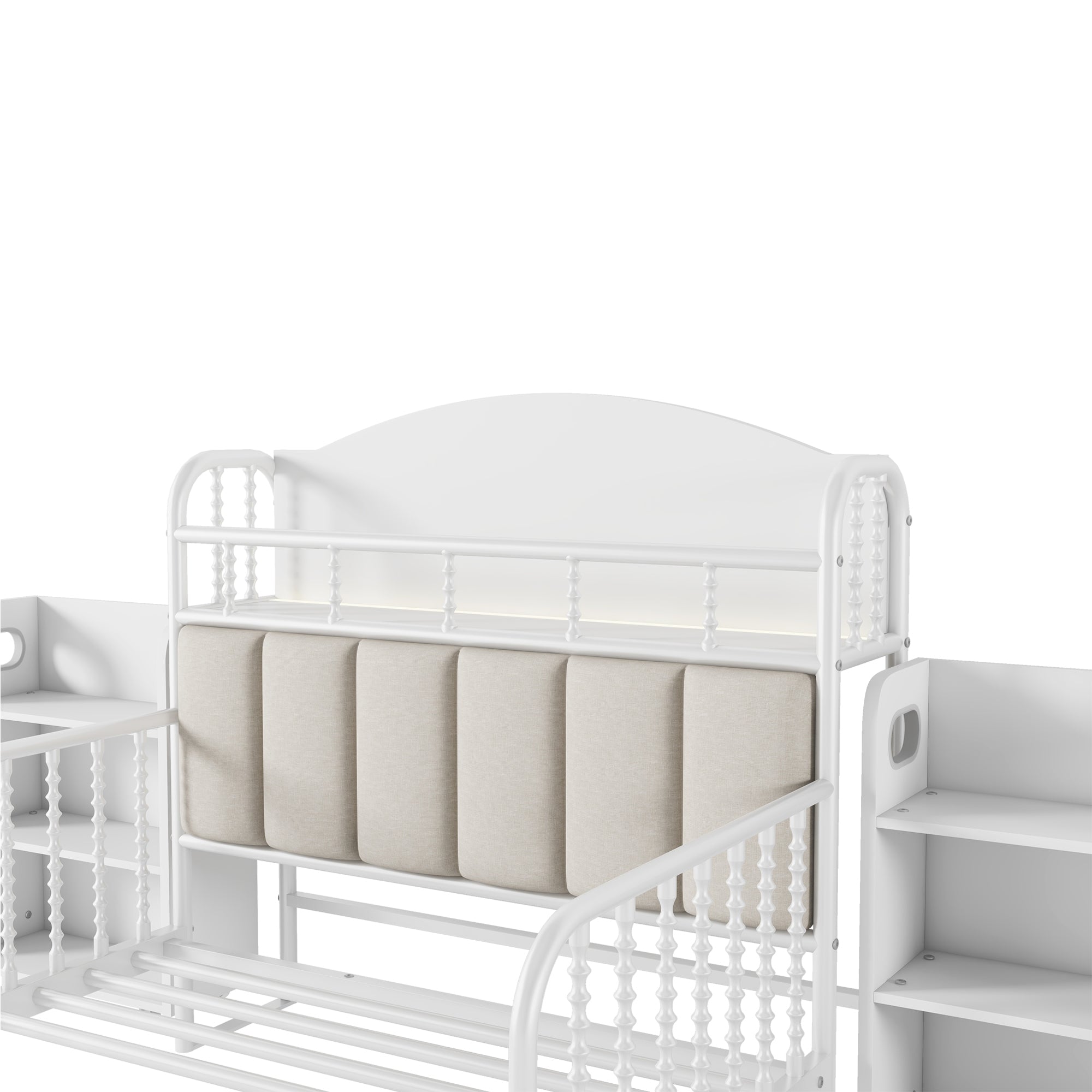 Twin Size Metal Platform Bed Frame with Light, Kids Twin Metal Bed with Upholstered and Pull Out Storage Shelves, White (Expect Arrival Date 2025/10/5)