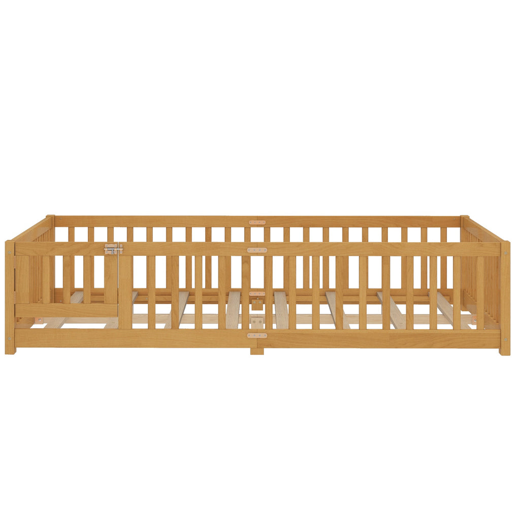 Queen Size Bed Floor Bed with Safety Guardrails and Door for Kids, Natural( Old SKU:W1580P154630)