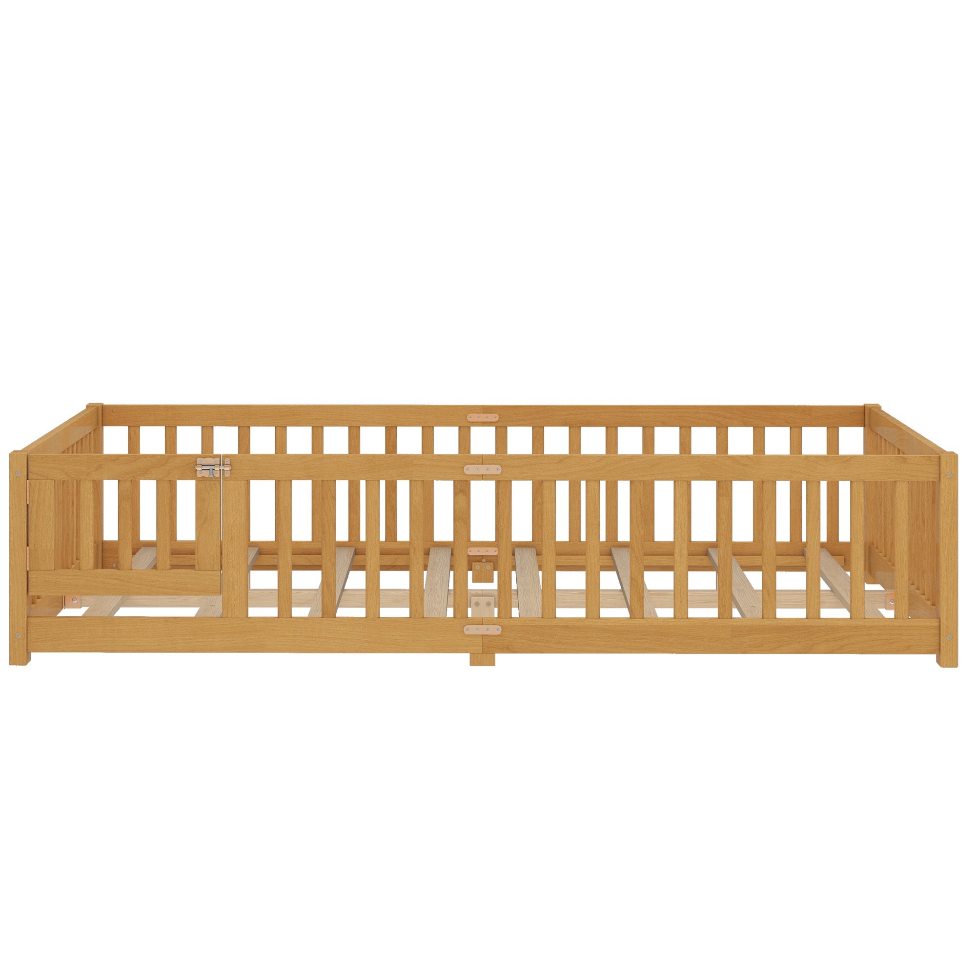 Queen Size Bed Floor Bed with Safety Guardrails and Door for Kids, Natural( Old SKU:W1580P154630)