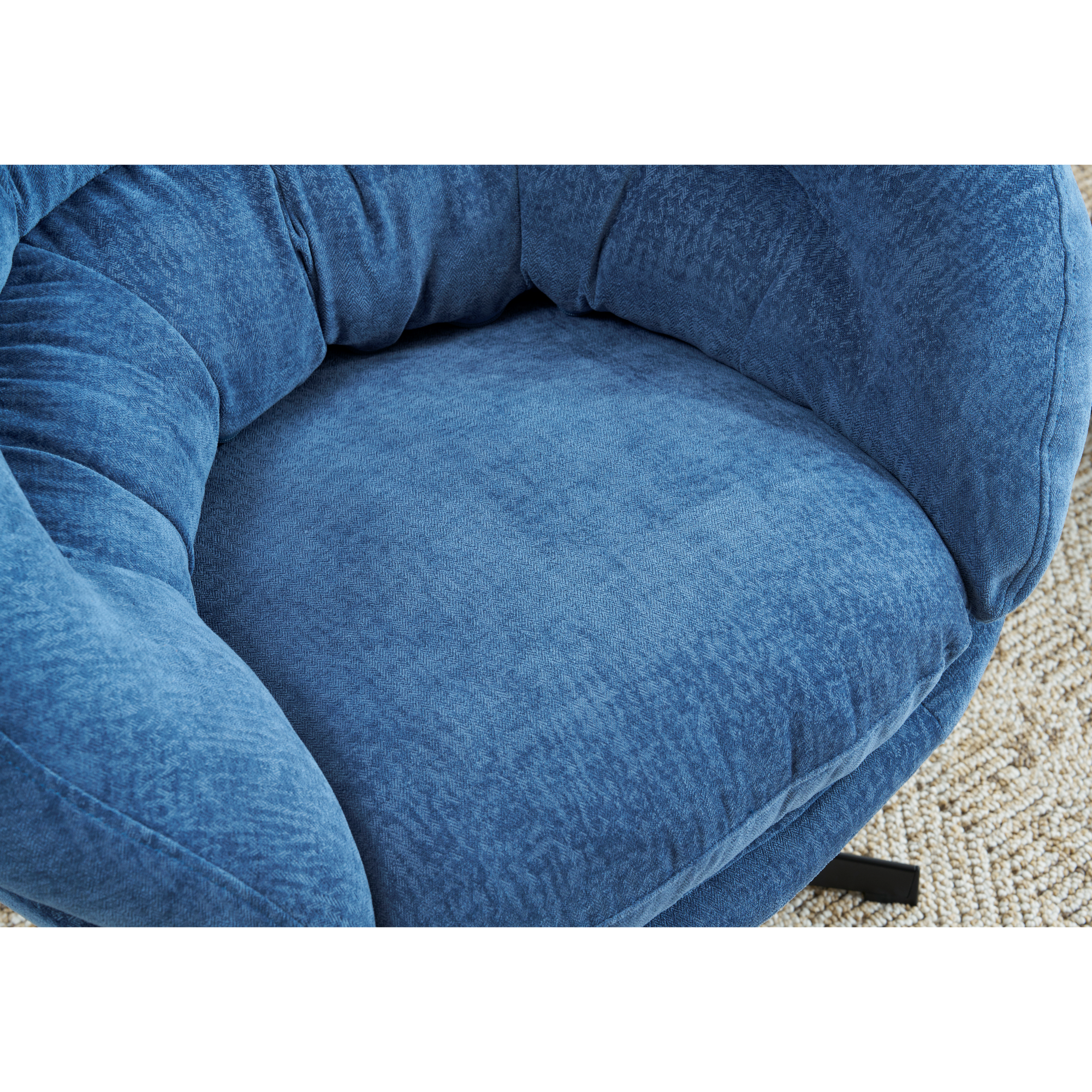 Modern Chenille Office Chair, 360° Swivel Accent Chair with Removable Cushion, Round Office Chair, Black Metal Base, Cotton Material, Living Room, Bedroom, Reading Corner, Office (Navy Blue)
