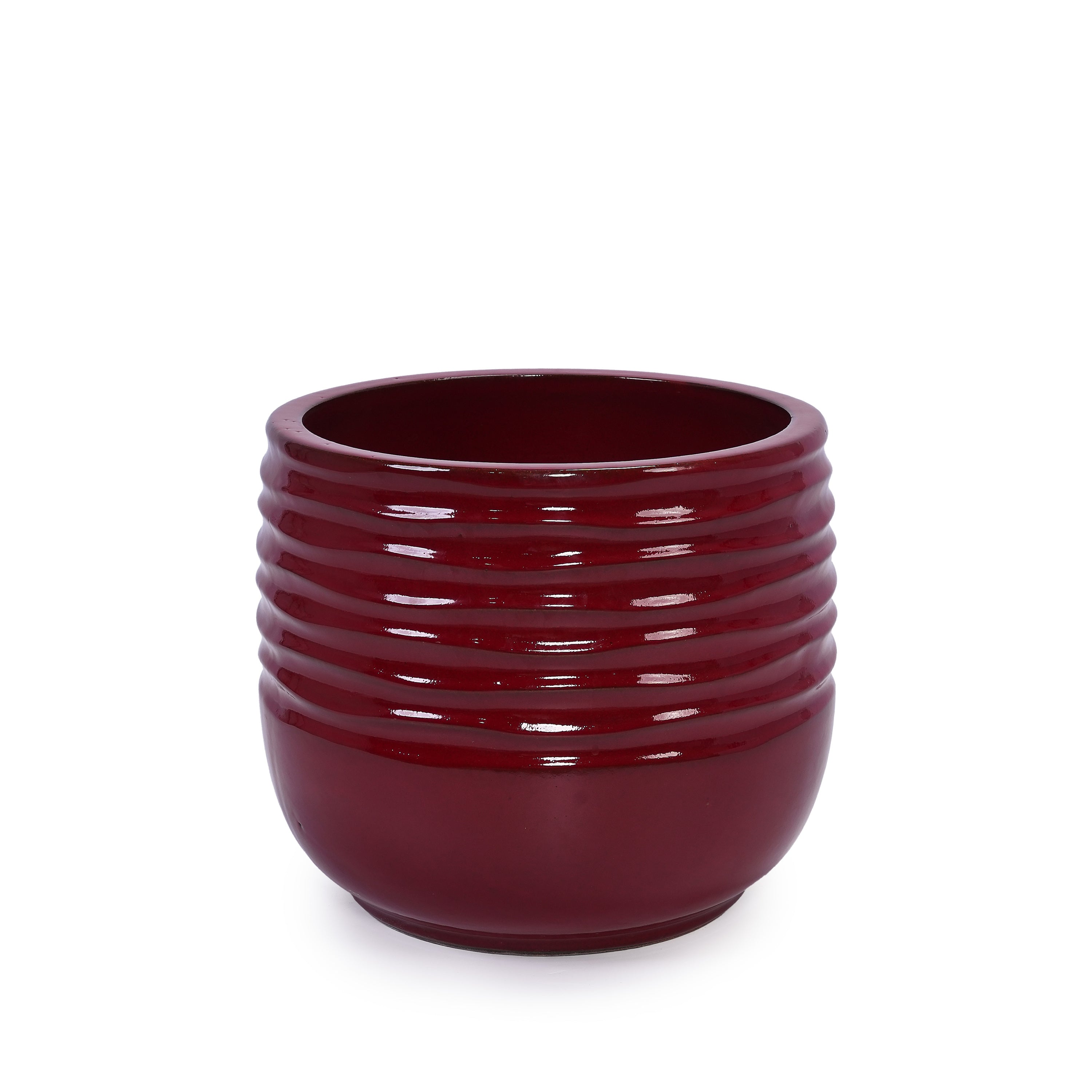 3 Pieces Ceramic Flowerpot, Modern Planter for Patio, Garden or Windowsills - Bean Paste Red