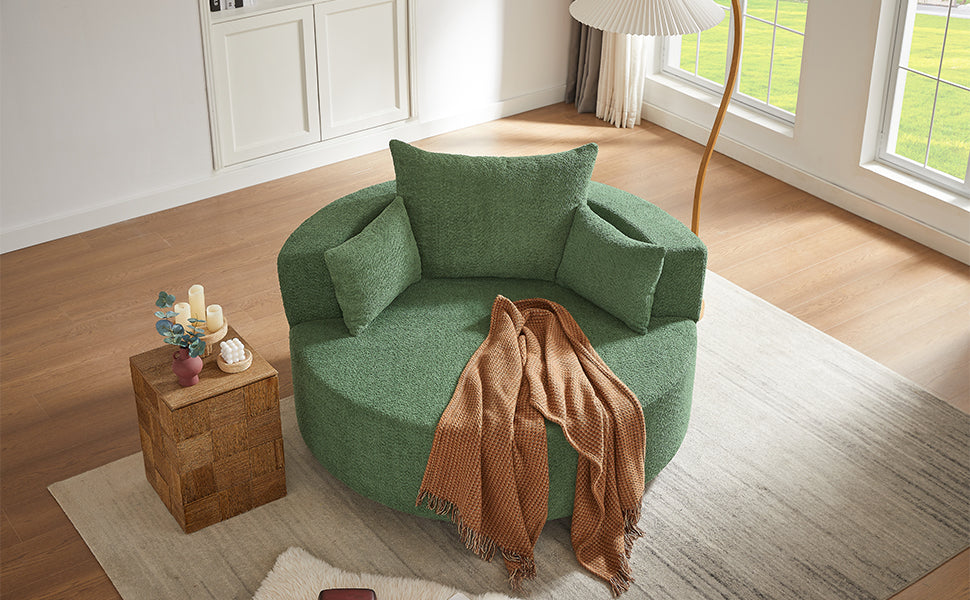 Modern 360° Swivel Accent Barrel Chair with Removable Pillows in Green Chenille for Living Room and Office