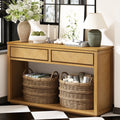 TREXM 55' Console Table, Rustic Wooden Entryway Table with Storage Drawers and Open Shelf, Elegant Sofa Table for Hallway and Living Room (Natural)