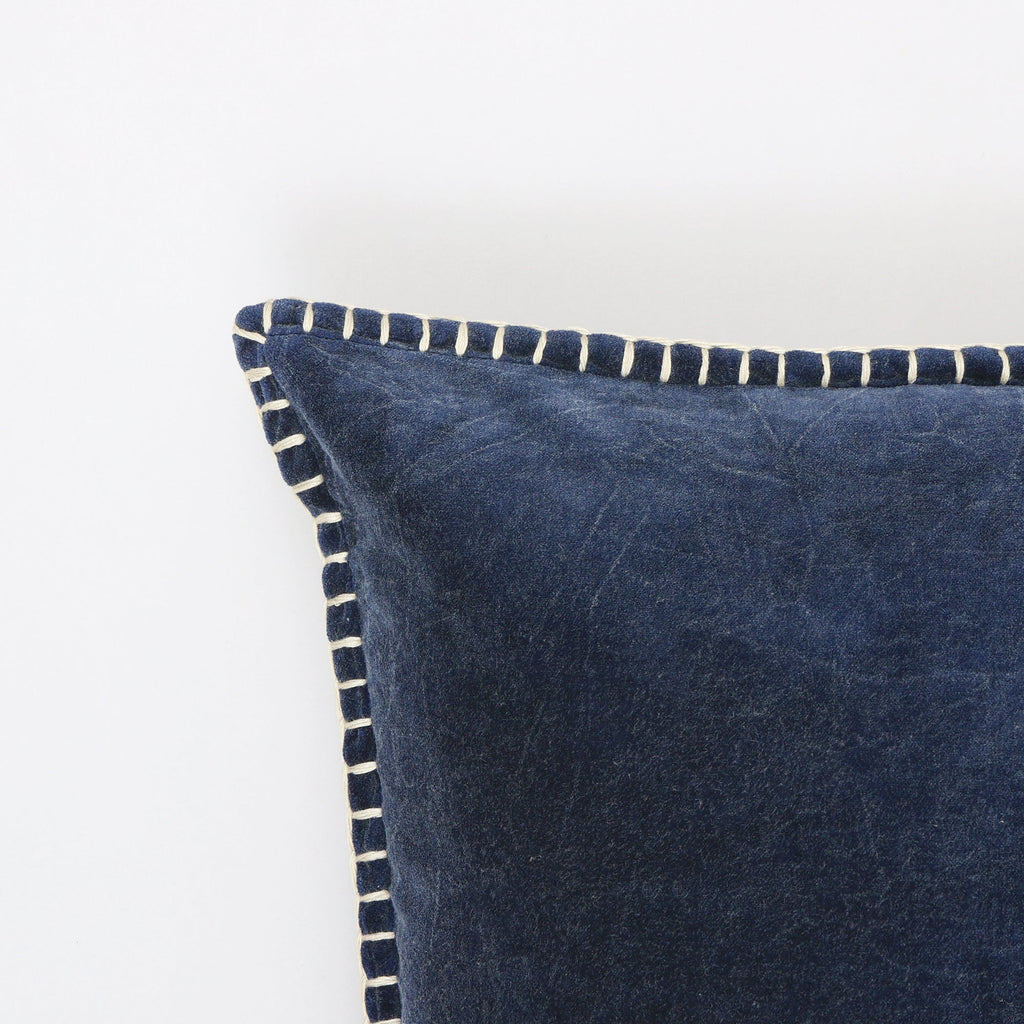 Stonewashed Cotton Velvet Throw Pillow with Decorative Handstiched Edges-19X19'
