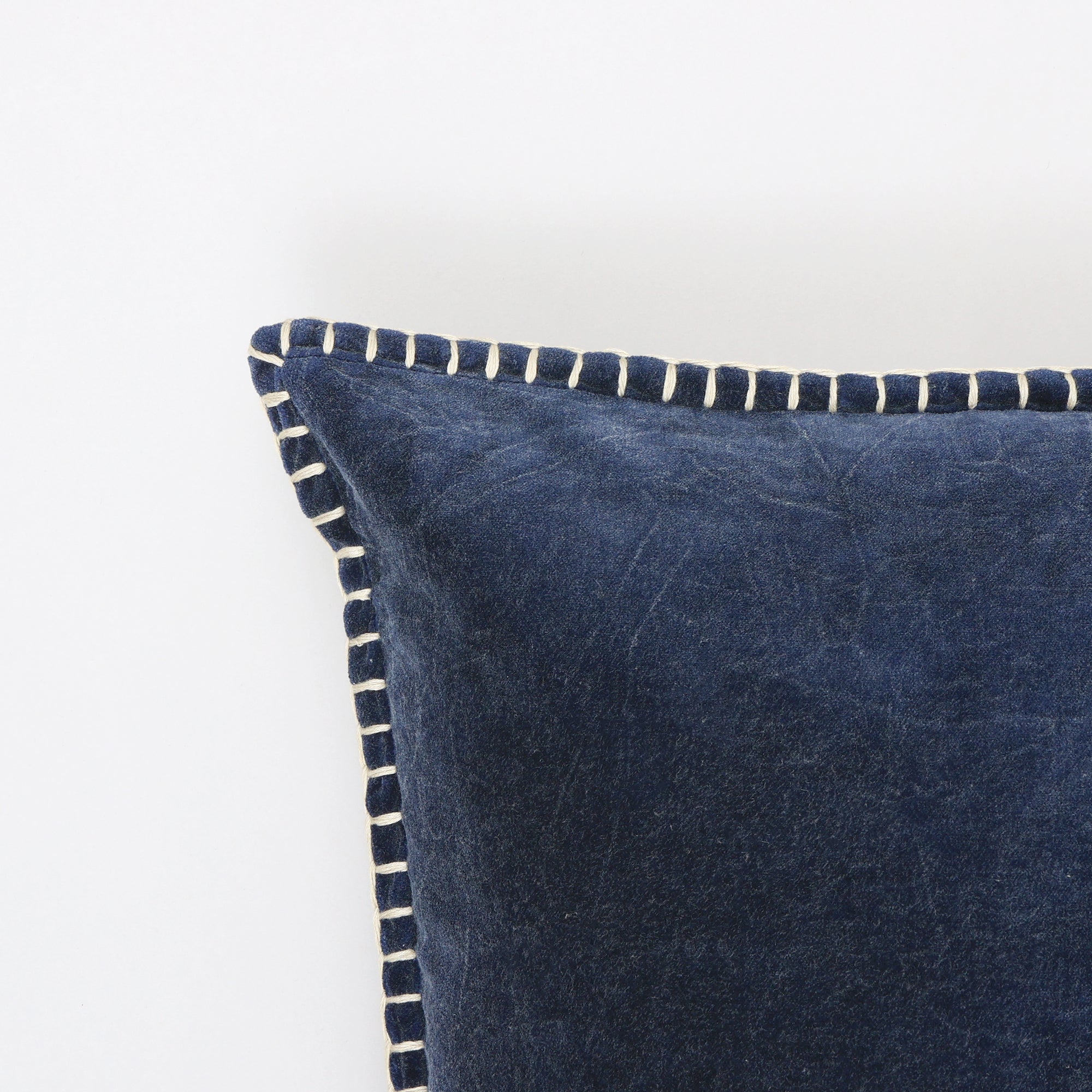 Stonewashed Cotton Velvet Throw Pillow with Decorative Handstiched Edges-19X19'