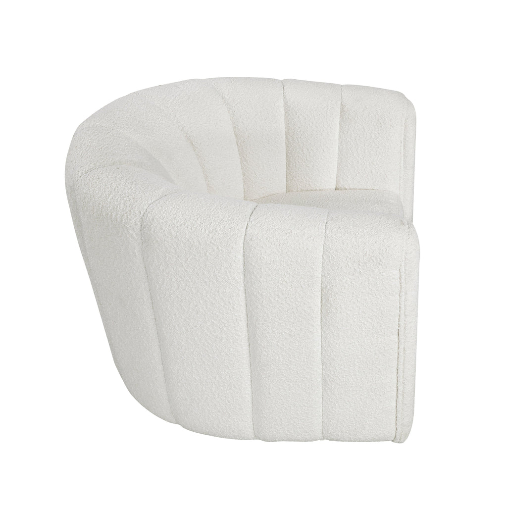 Modern Contemporary Swivel Chair with Ottoman White Boucle Fabric Upholstery Solid Wood Living Room Furniture