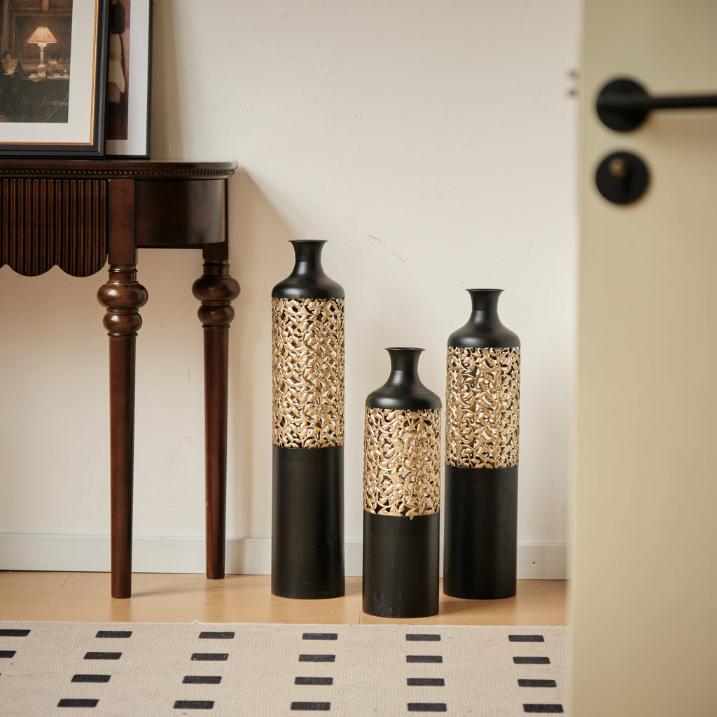 Floor Metal Vases Decorated White Metal Vases Set of 3 Gorgeous Home Decoration Large Glazed Metal Vases 20.8in/24.8in/28.7in Height