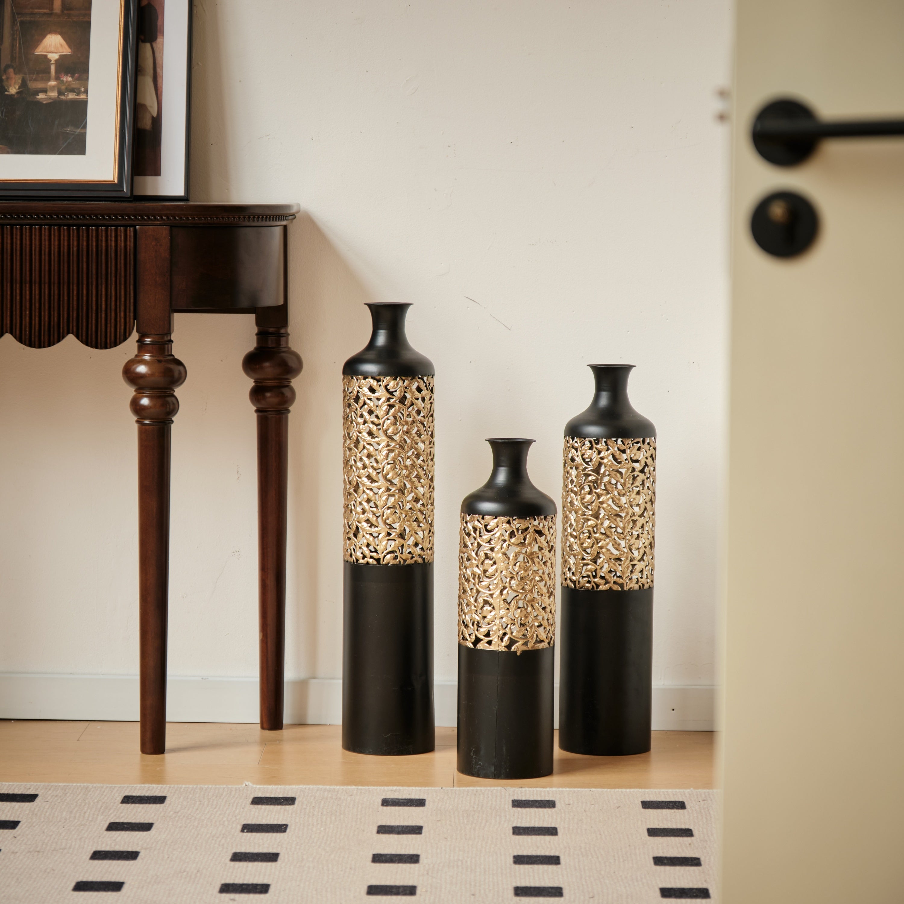 Floor Metal Vases Decorated White Metal Vases Set of 3 Gorgeous Home Decoration Large Glazed Metal Vases 20.8in/24.8in/28.7in Height