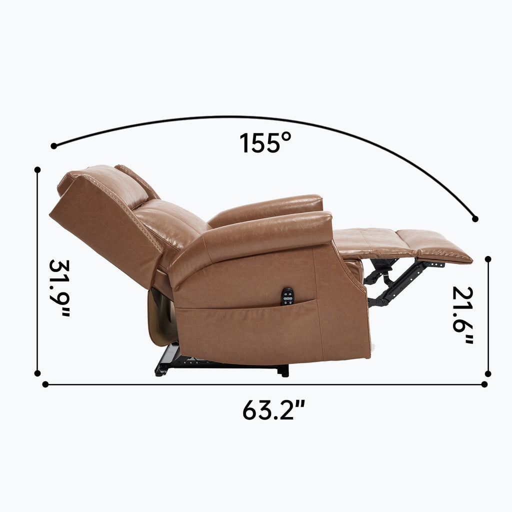 Camel Manual Recliner Chair in Faux Leather for Living Room with Heavy Duty Motion Mechanism, 8 vibrating nodes and 3 massage modes.
