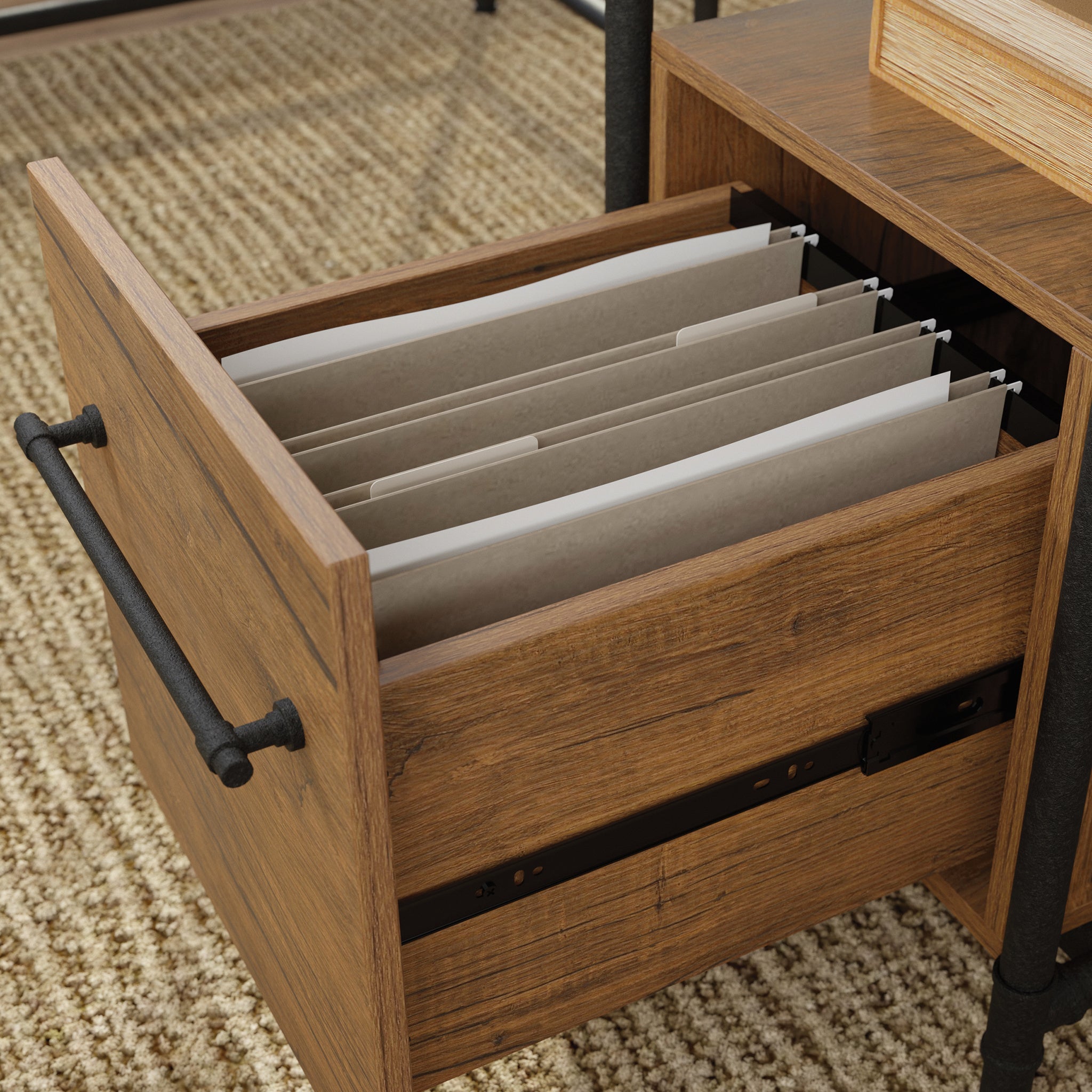 L-Shaped Desk, Brown finish