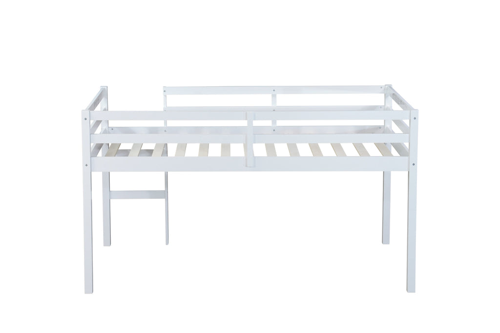 Solid Wooden, Rubber Wooden Twin Loft Bed with Ladder, Bed Platform of Strengthened Slats , White
