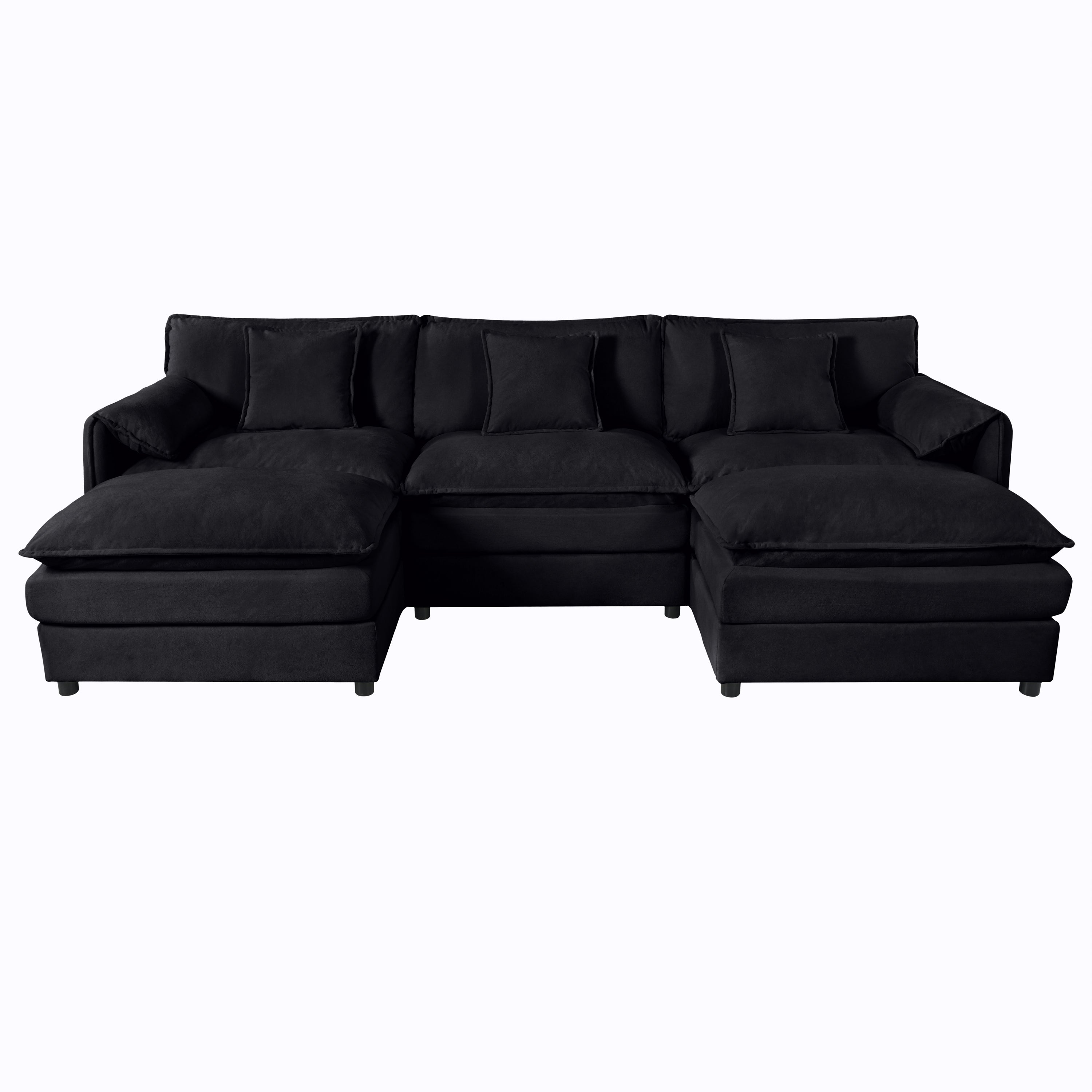 Modular Sectional Sofa, Oversized Deep Seat U Shaped Couch Set for Living Room, 3-Seater Comfy Cloud Couches with 2 Movable Ottomans, DIY Combination, Chenille,Black