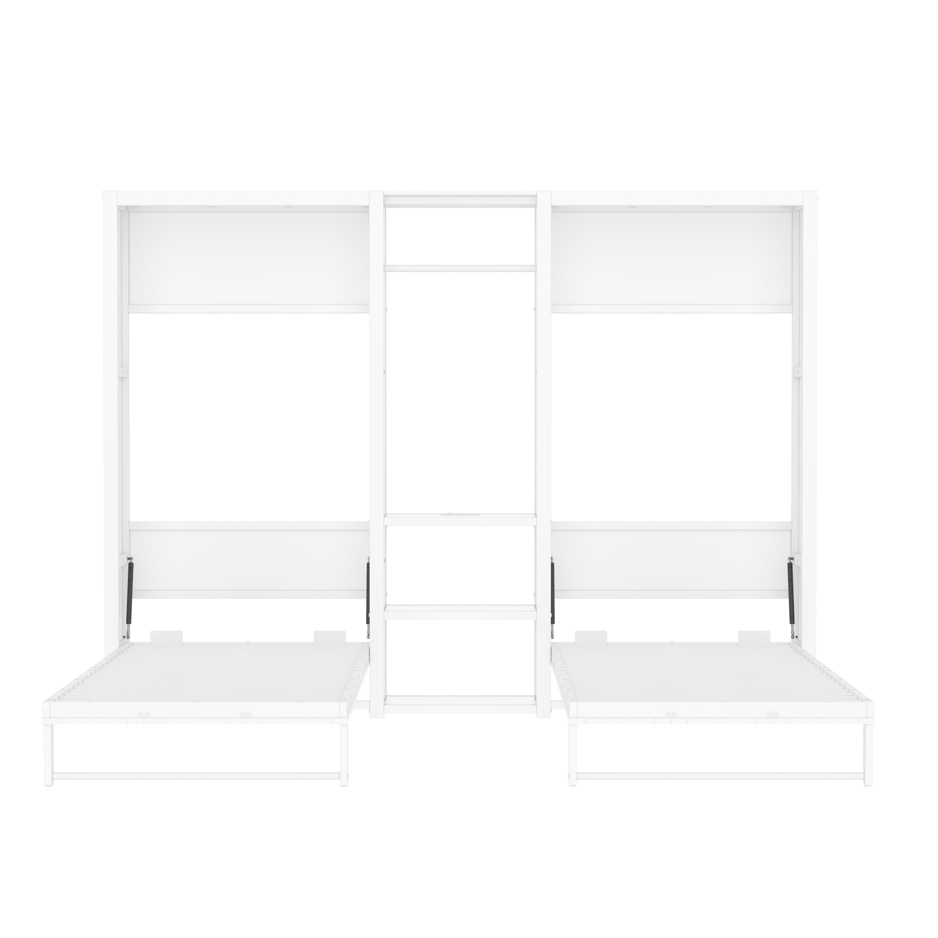 Twin and Twin Murphy Bed, Metal Foldable Murphy Bed with Wardrobe, Shelves and Power Outlets, 2 in 1 Design, Space-saving, White