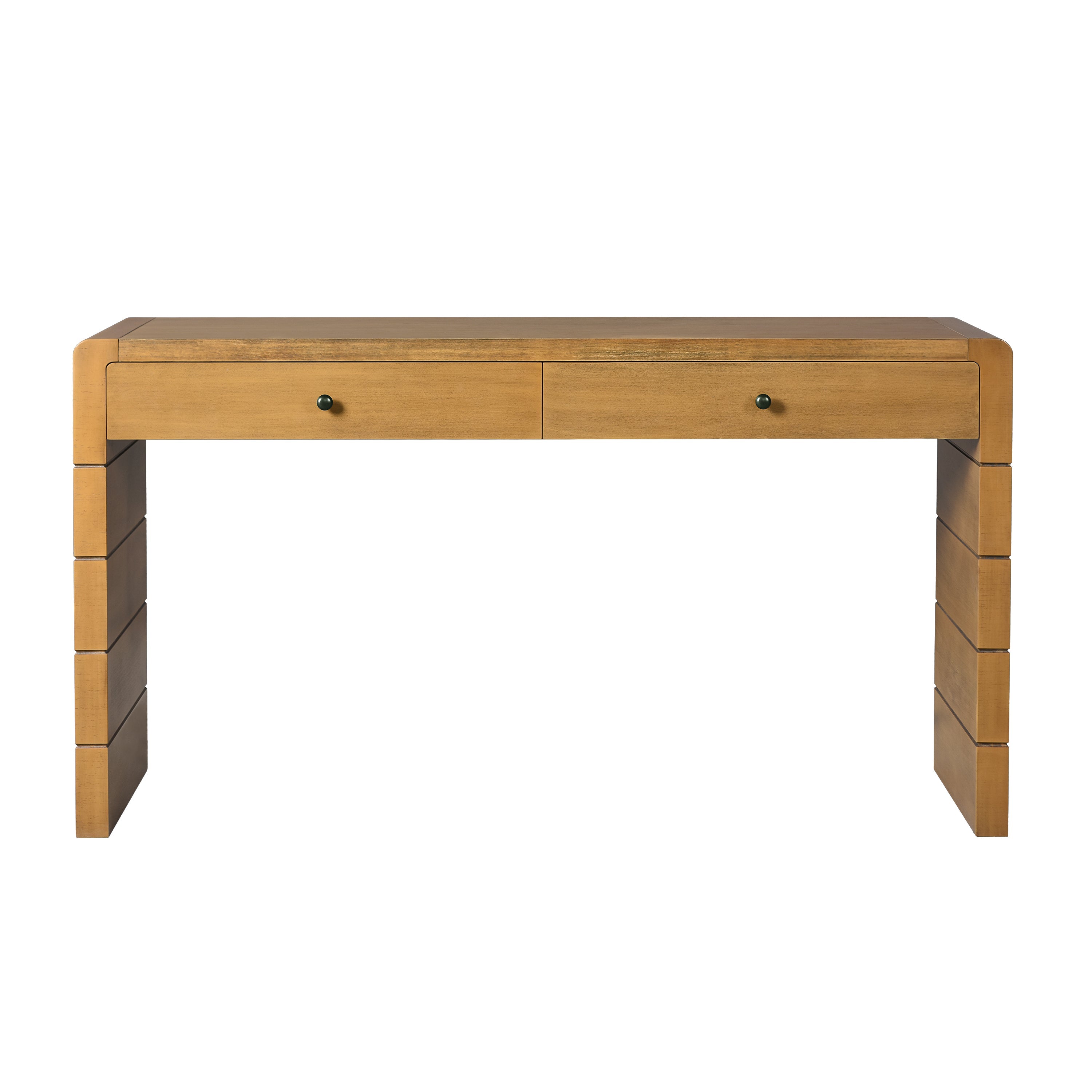 TREXM Curved Console Table with Storage, Wooden Entryway Table with 2 Drawers, Farmhouse Rustic Console Tables for Entryway, Hallway, Living Room, Natural