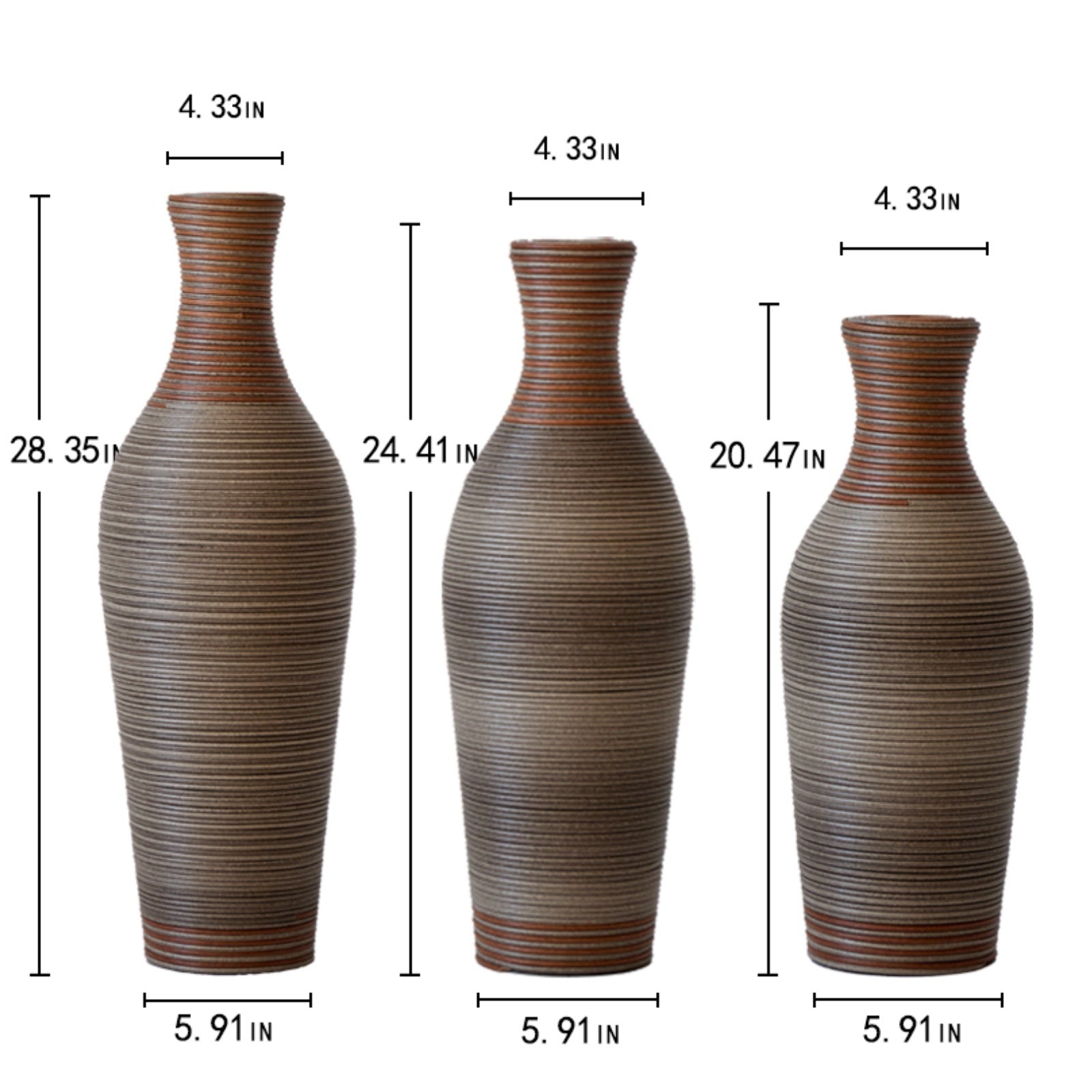 Desktop Vase, Brown Decorative Floor Vase, Classic and Neat Floor Vase, High Independent Flower Stand, Artificial Vine Vase, PVC Floor Vase, Home Decoration Flower Stand Set of 3 pieces