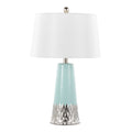 Penelope 22' Contemporary Ceramic Table Lamp with Tiffany Blue & Silver Ceramic Body and White Shade by LumiSource