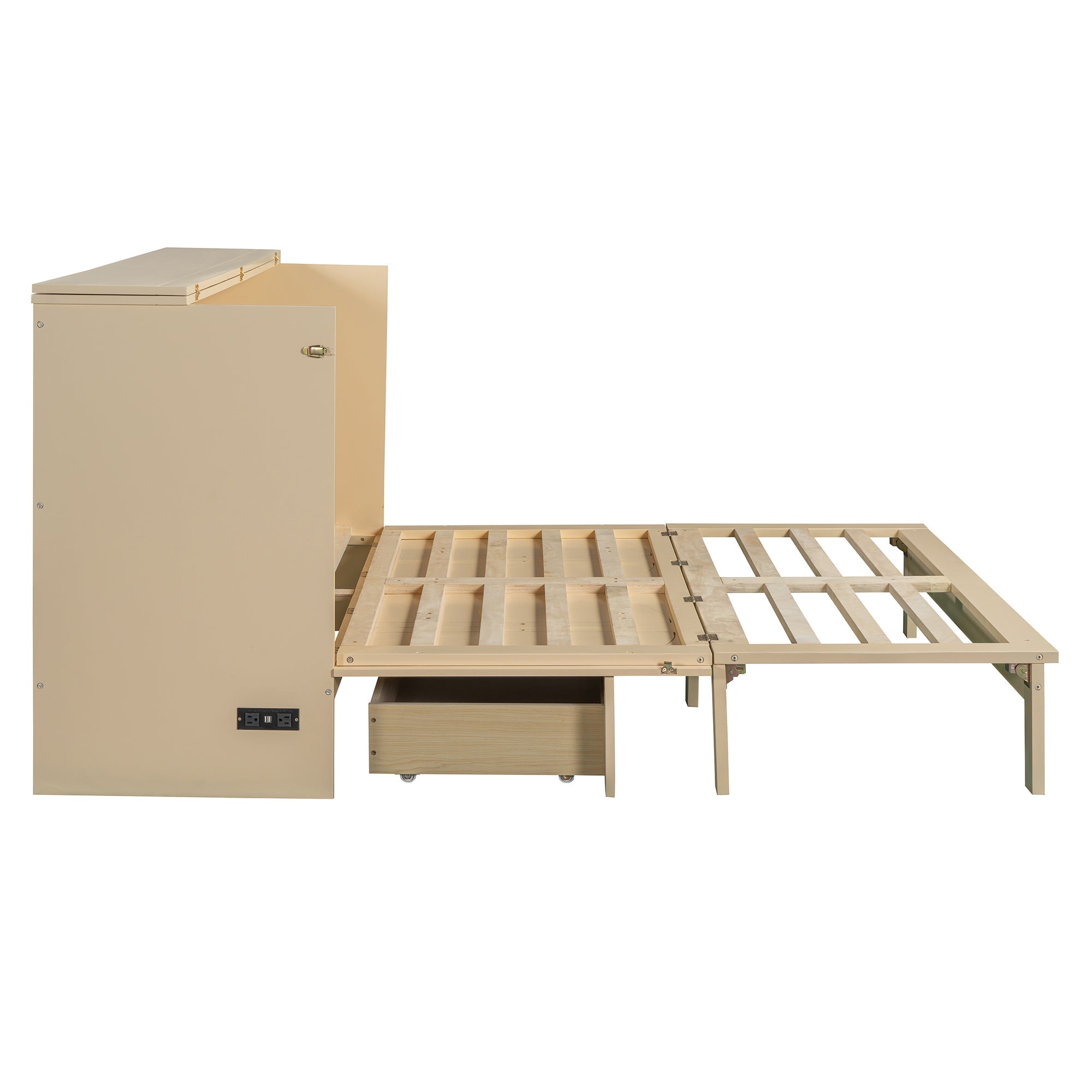 Queen Size Murphy Bed with Large Drawers, Gold