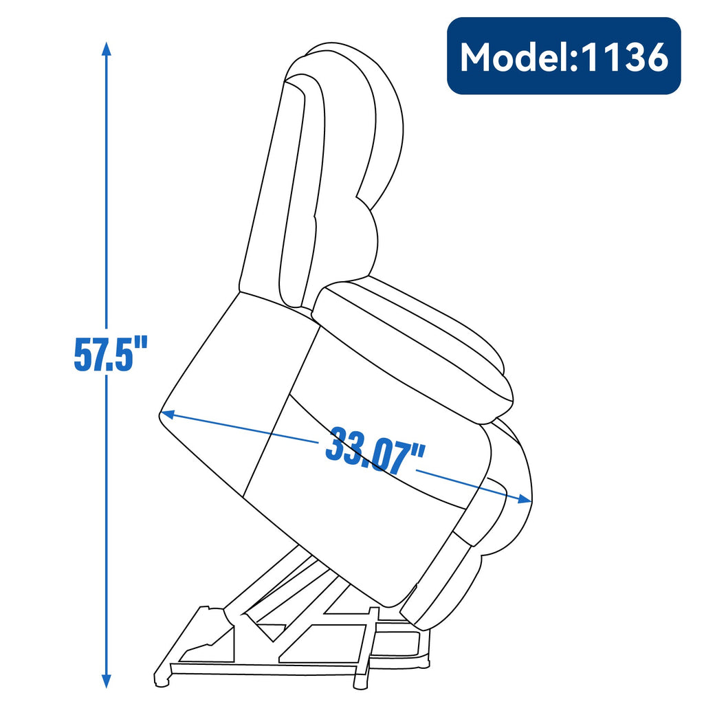 23' Seat Width and High Back Large Size Blue Grey Chenille Power Lift Recliner Chair with 8-Point Vibration Massage and Lumbar Heating