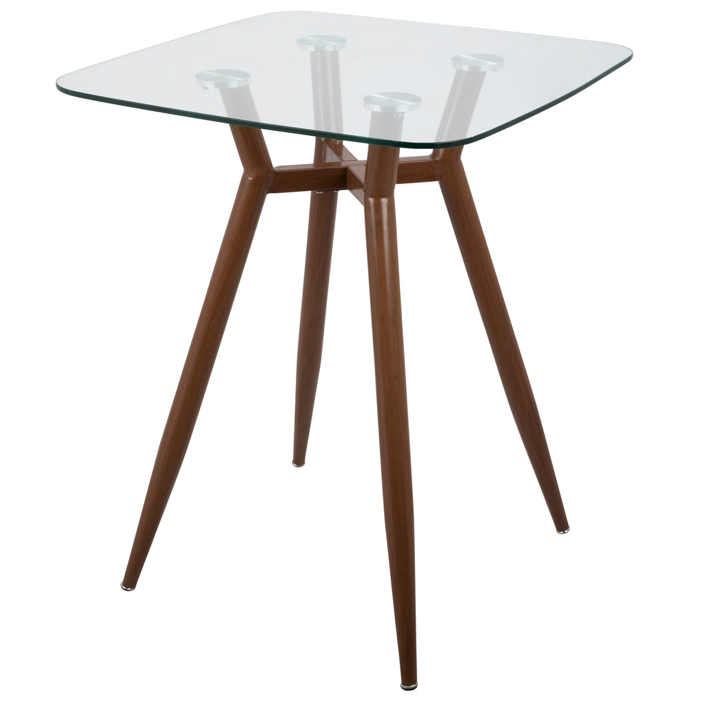 Clara Mid-Century Modern Square Counter Table with Walnut Metal Legs and Clear Glass Top by LumiSource