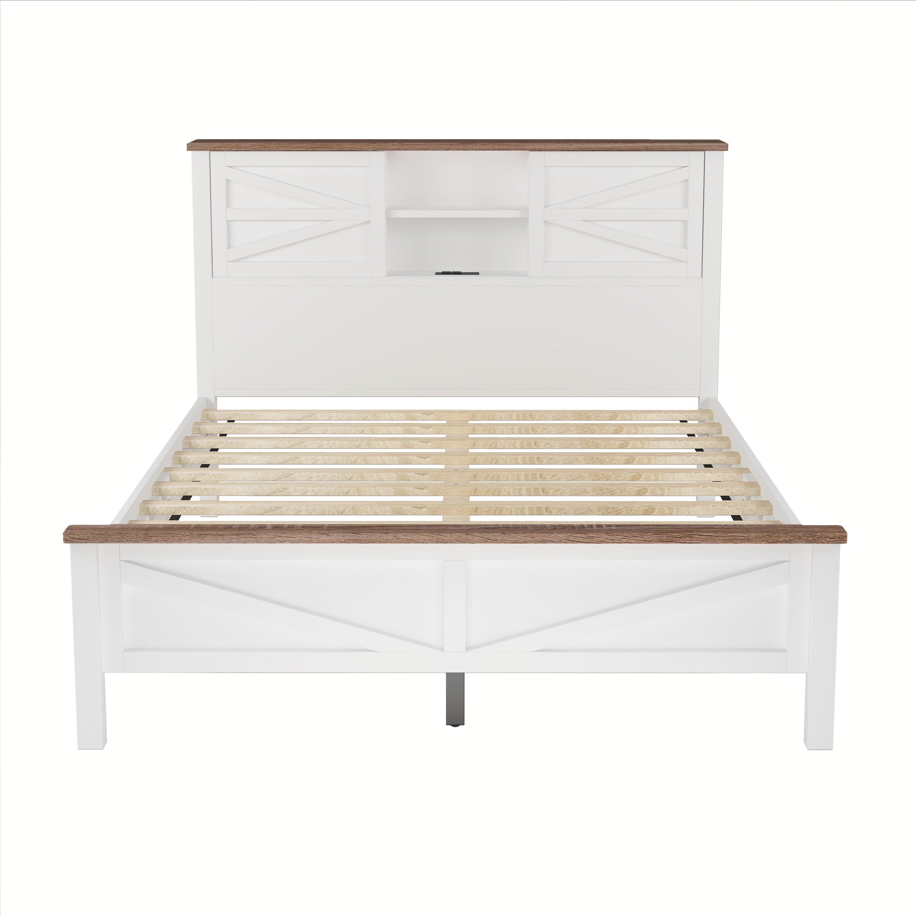 3-Pieces Bedroom Sets Queen Size  Farmhouse Platform Bed with Double Sliding Door Storage Headboard, Storage Nightstand and Dresser, White+Brown(Old SKU HL000092AAK)